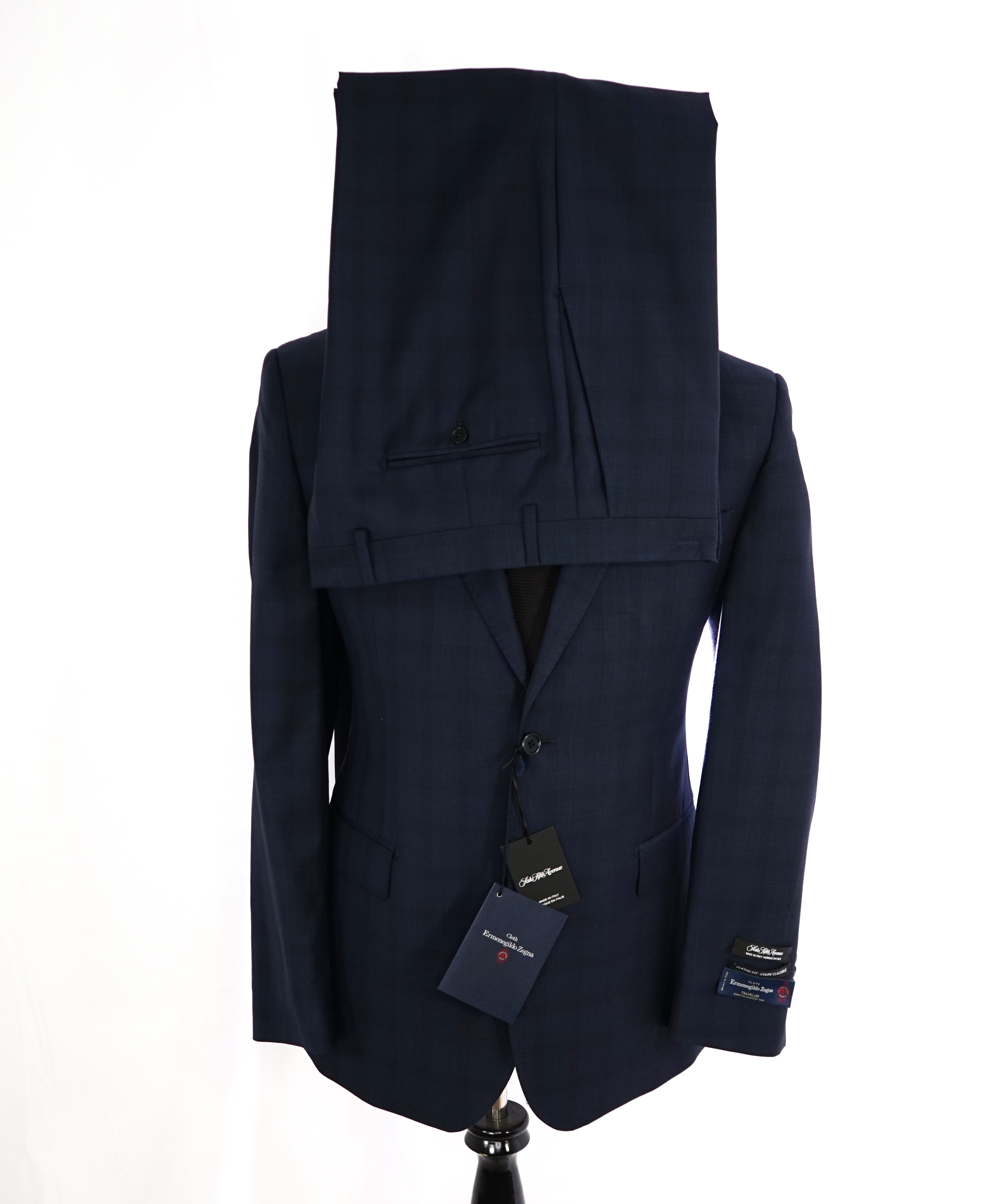 ERMENEGILDO ZEGNA - By SAKS FIFTH AVENUE "Classic" Blue Plaid Check Suit - 42R