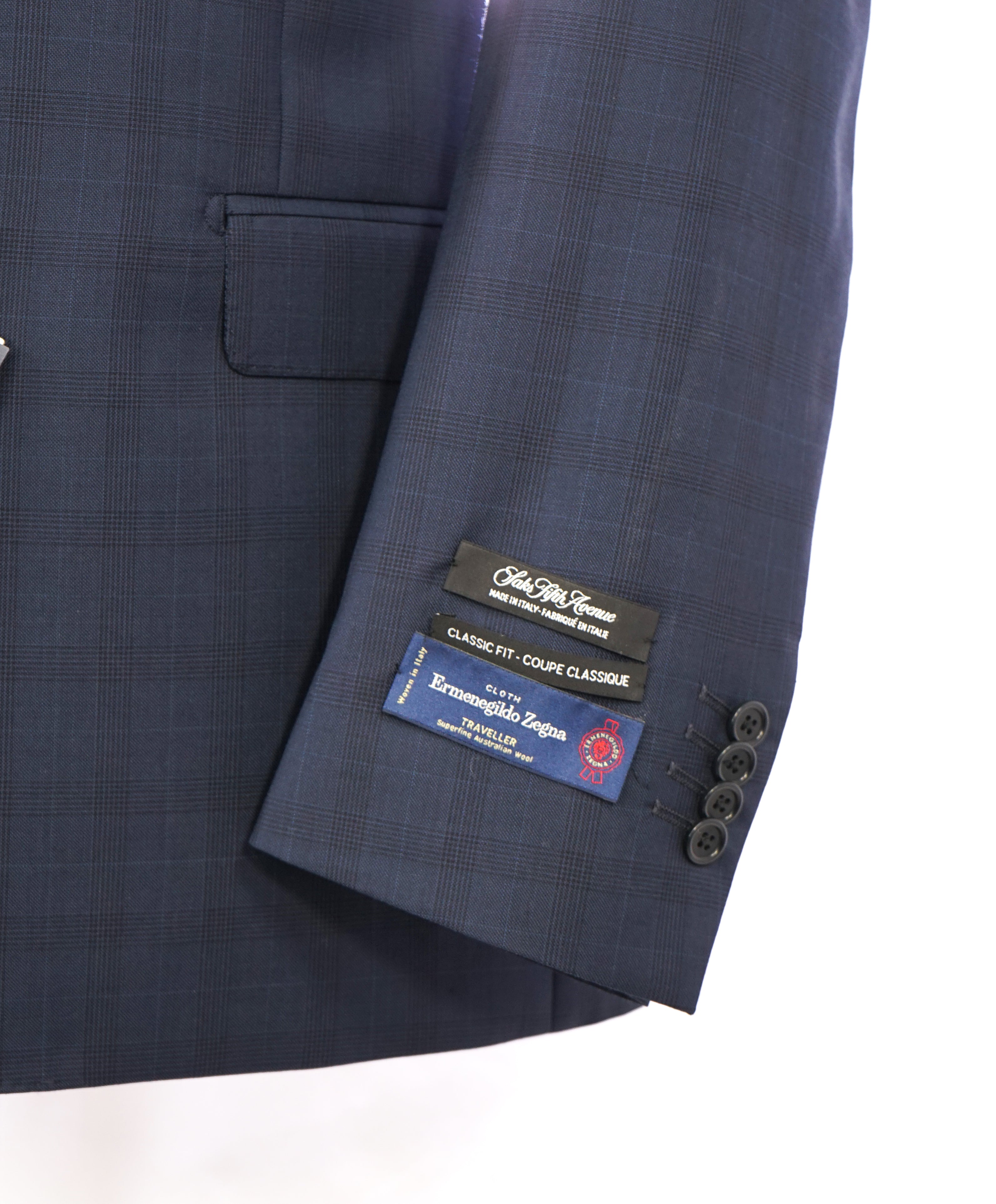 ERMENEGILDO ZEGNA - By SAKS FIFTH AVENUE "Classic" Blue Plaid Check Suit - 42R