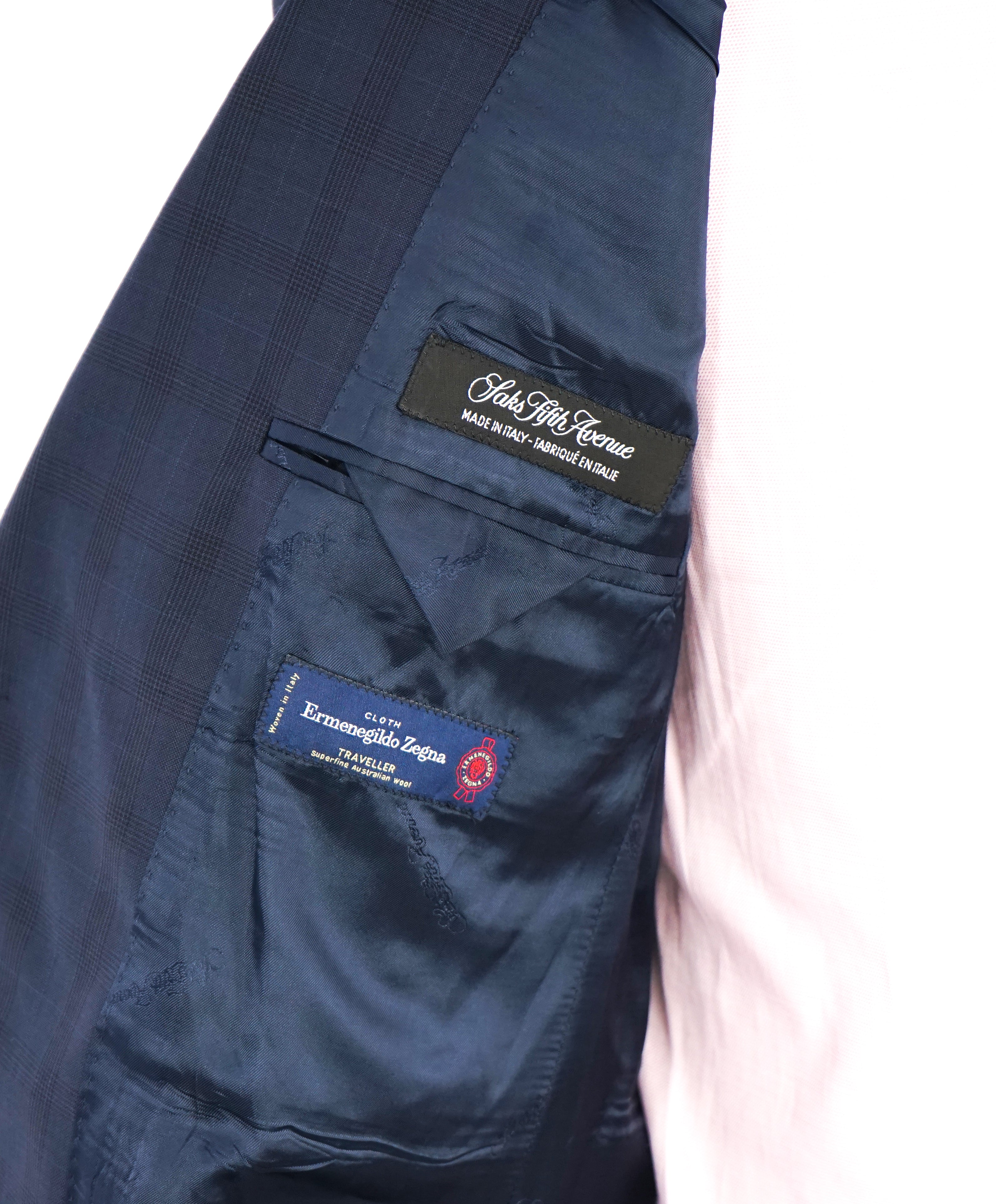 ERMENEGILDO ZEGNA - By SAKS FIFTH AVENUE "Classic" Blue Plaid Check Suit - 42R