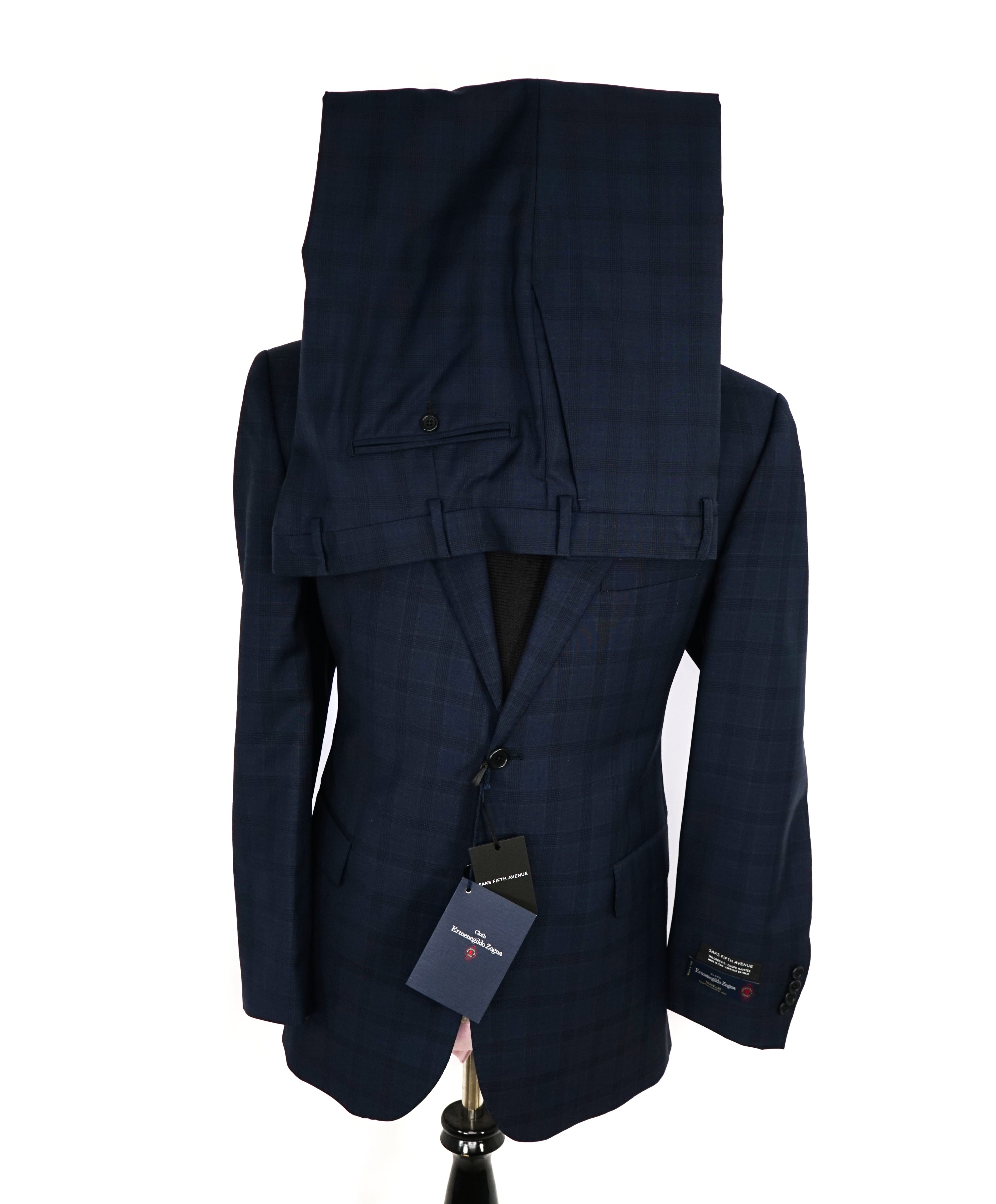 ERMENEGILDO ZEGNA - By SAKS FIFTH AVENUE "Tailored Fit" Blue Plaid Suit - 44R