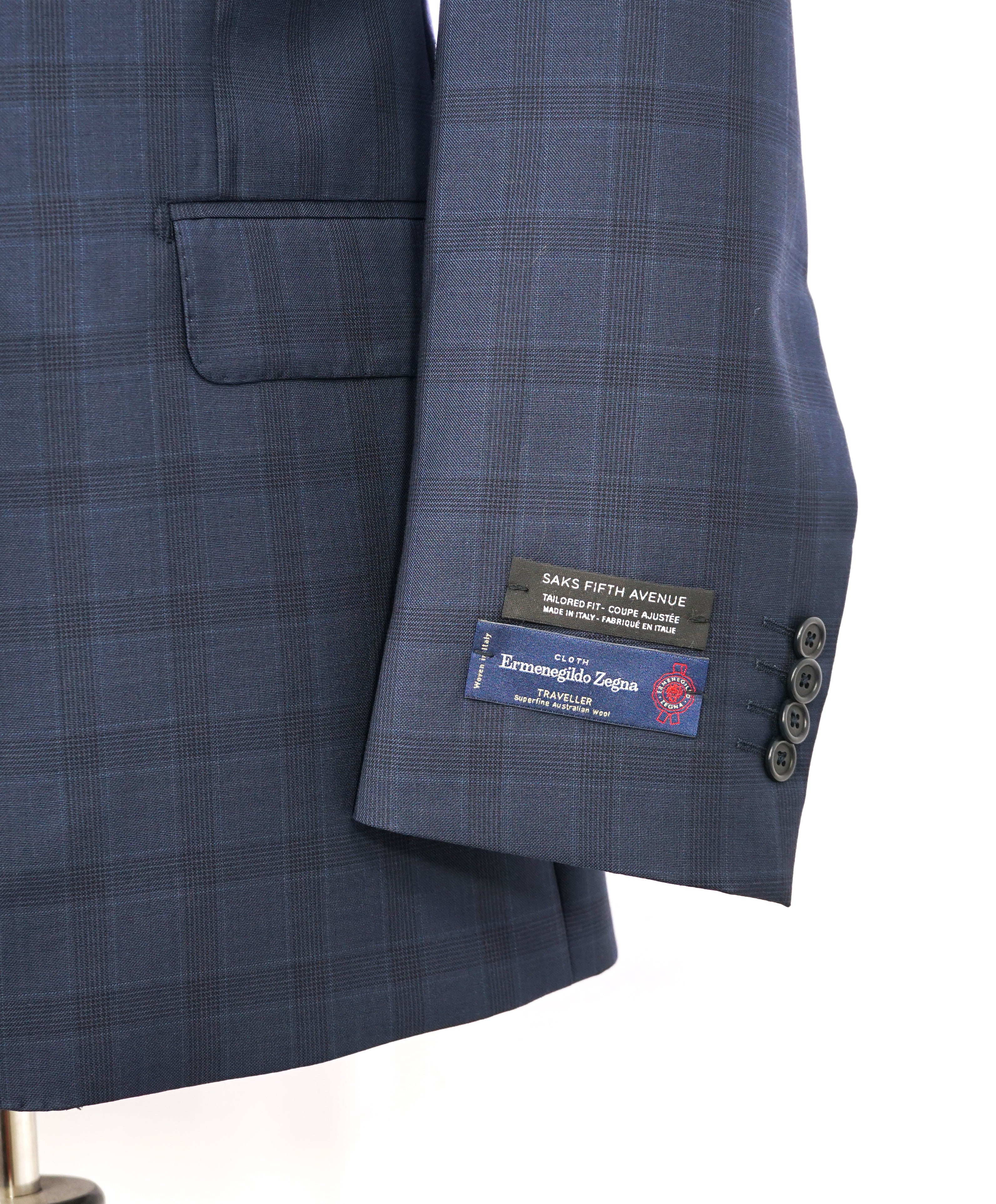 ERMENEGILDO ZEGNA - By SAKS FIFTH AVENUE "Tailored Fit" Blue Plaid Suit - 44R