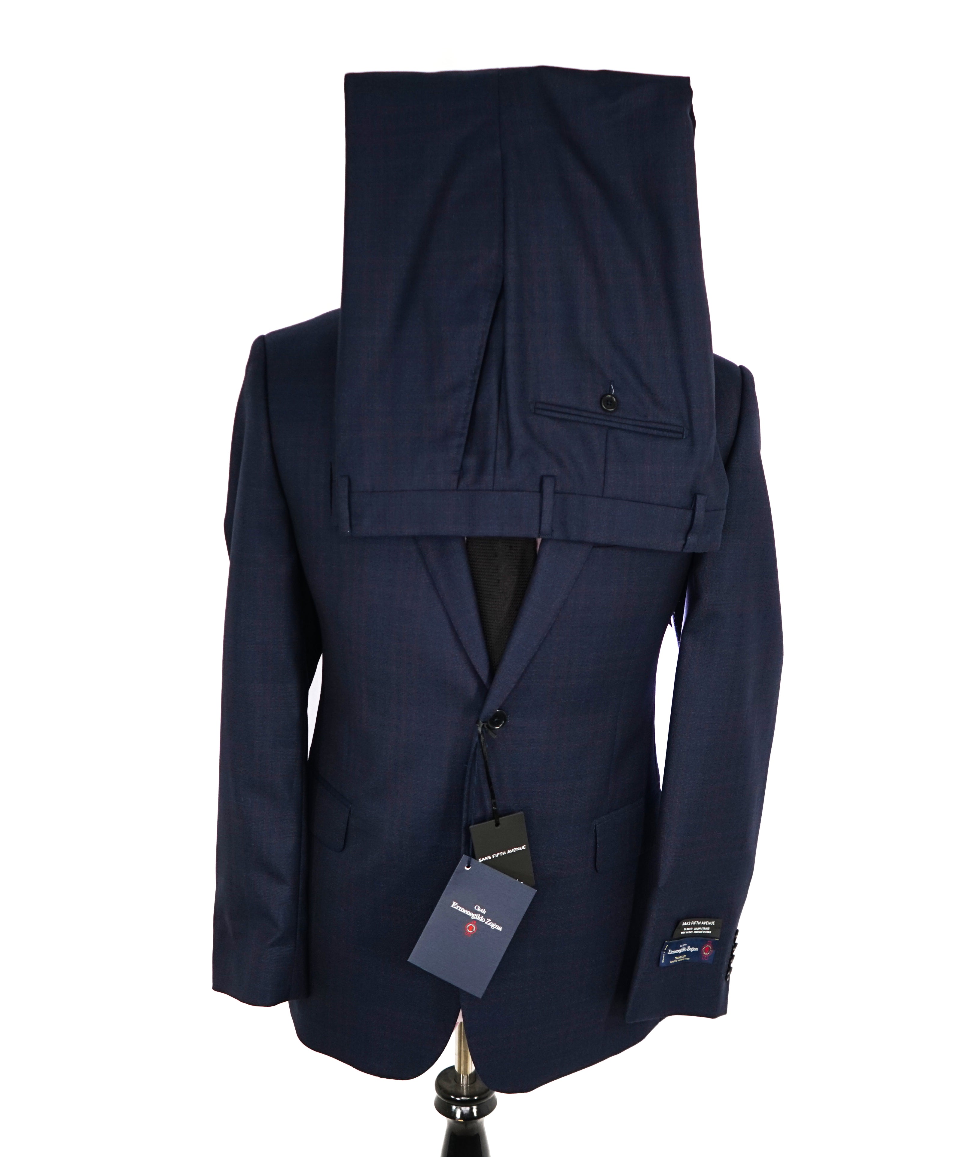ERMENEGILDO ZEGNA - By SAKS FIFTH AVENUE "SLIM" Blue Burgundy Check Suit - 42R