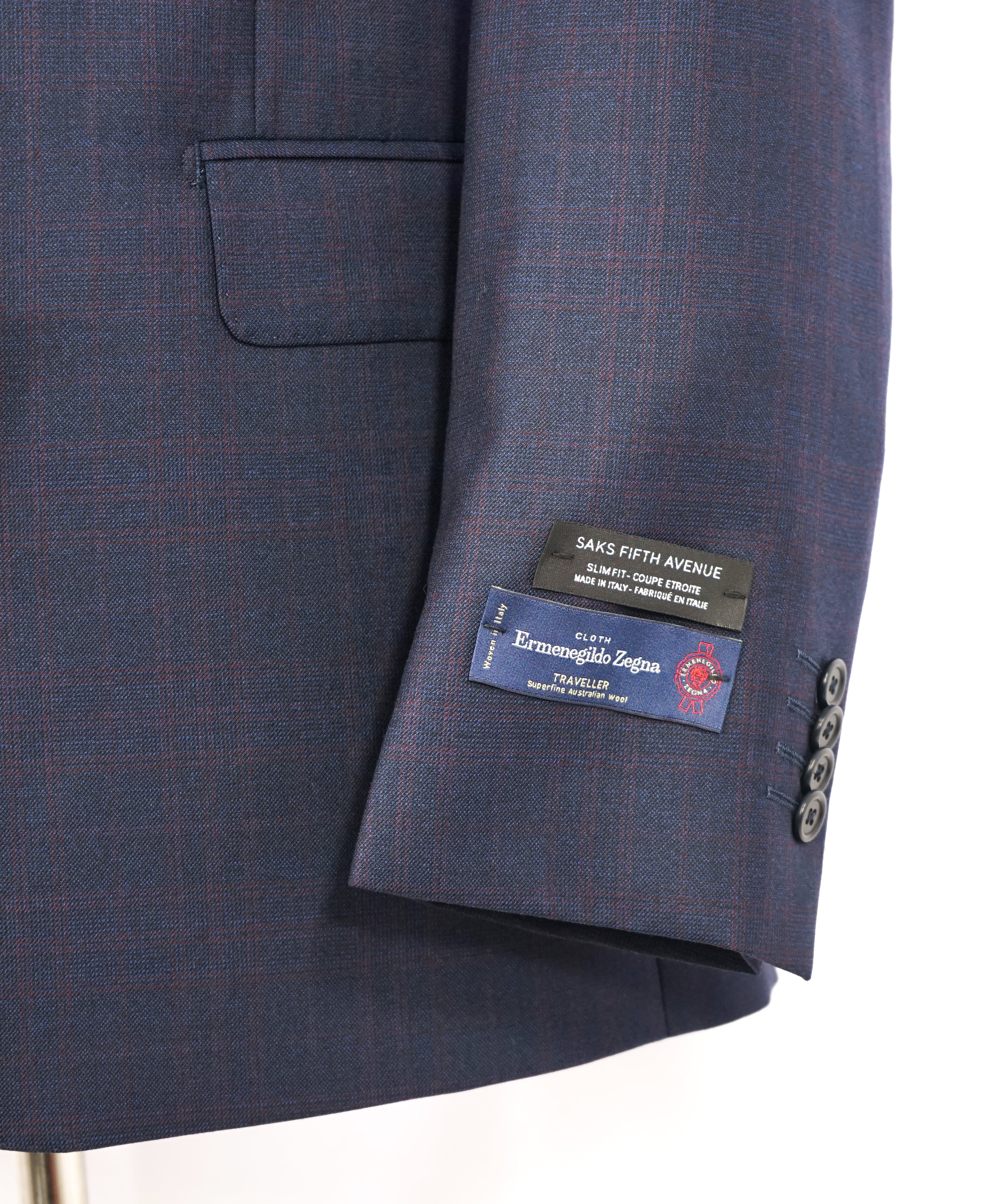 ERMENEGILDO ZEGNA - By SAKS FIFTH AVENUE "SLIM" Blue Burgundy Check Suit - 42R