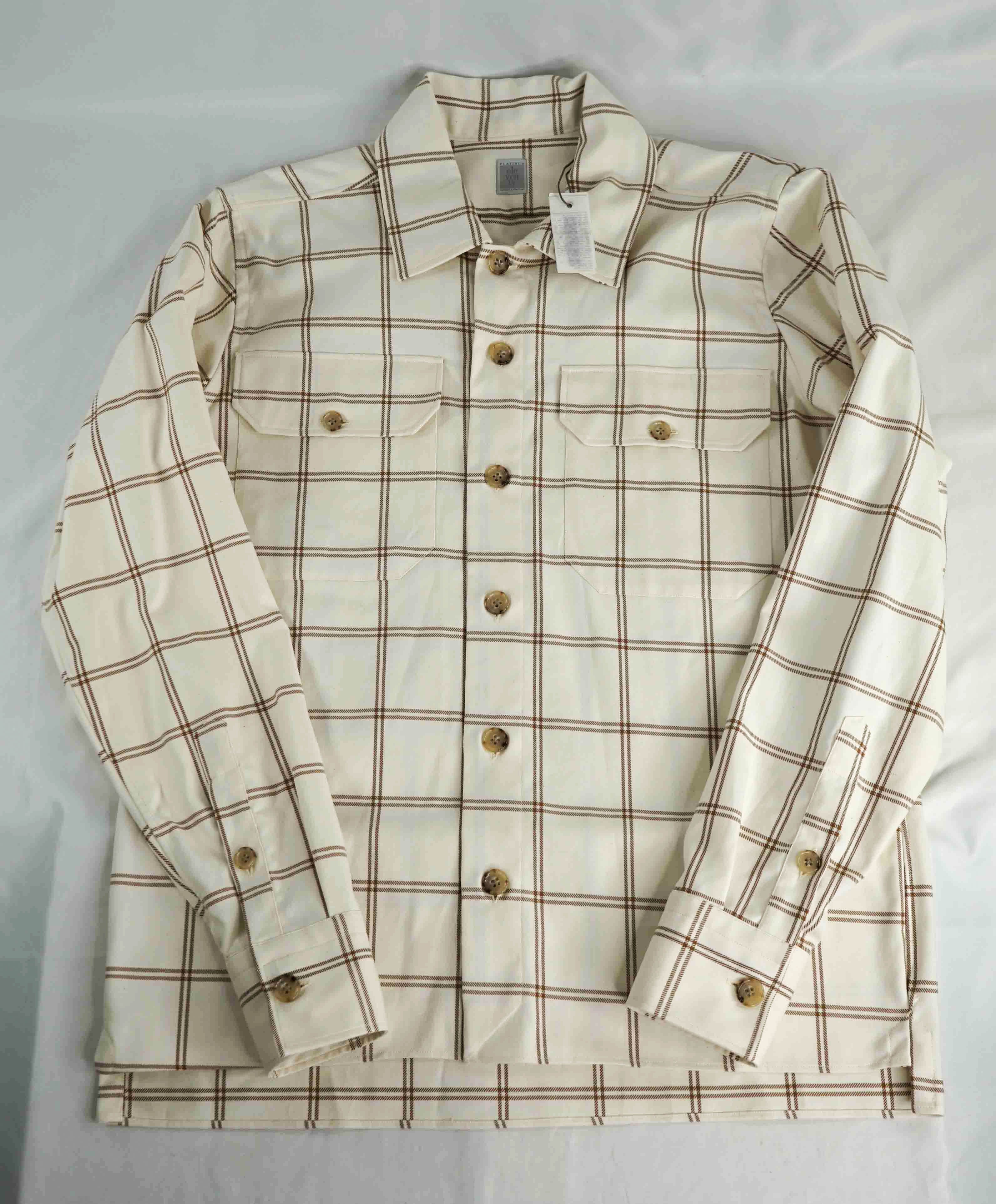 $595 ELEVENTY PLATINUM - Cotton Ivory / Camel Shirt Jacket Coat - M