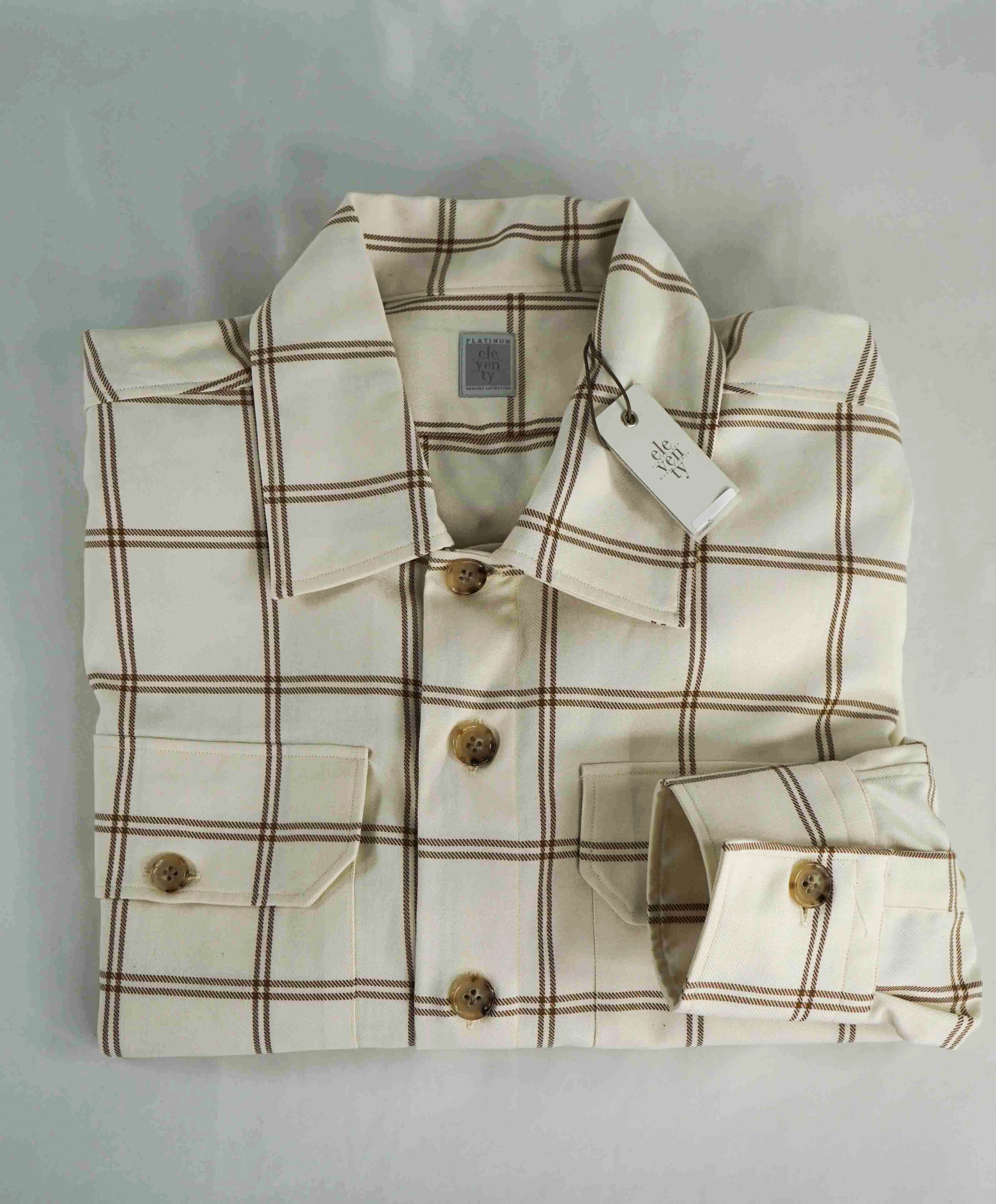 $595 ELEVENTY PLATINUM - Cotton Ivory / Camel Shirt Jacket Coat - M