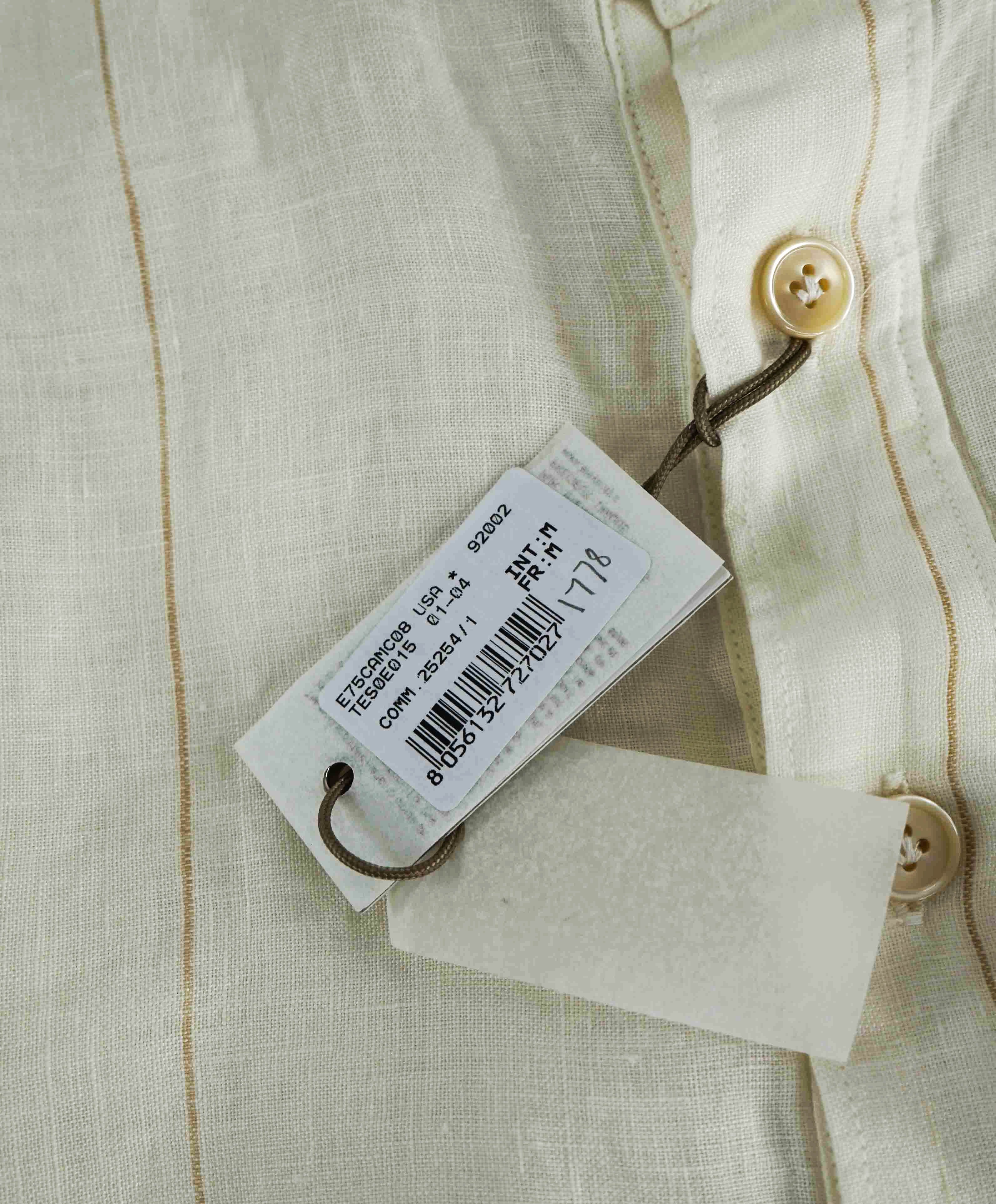 $395 ELEVENTY - Ivory/Camel *POP OVER LINEN* Button Down Shirt - M