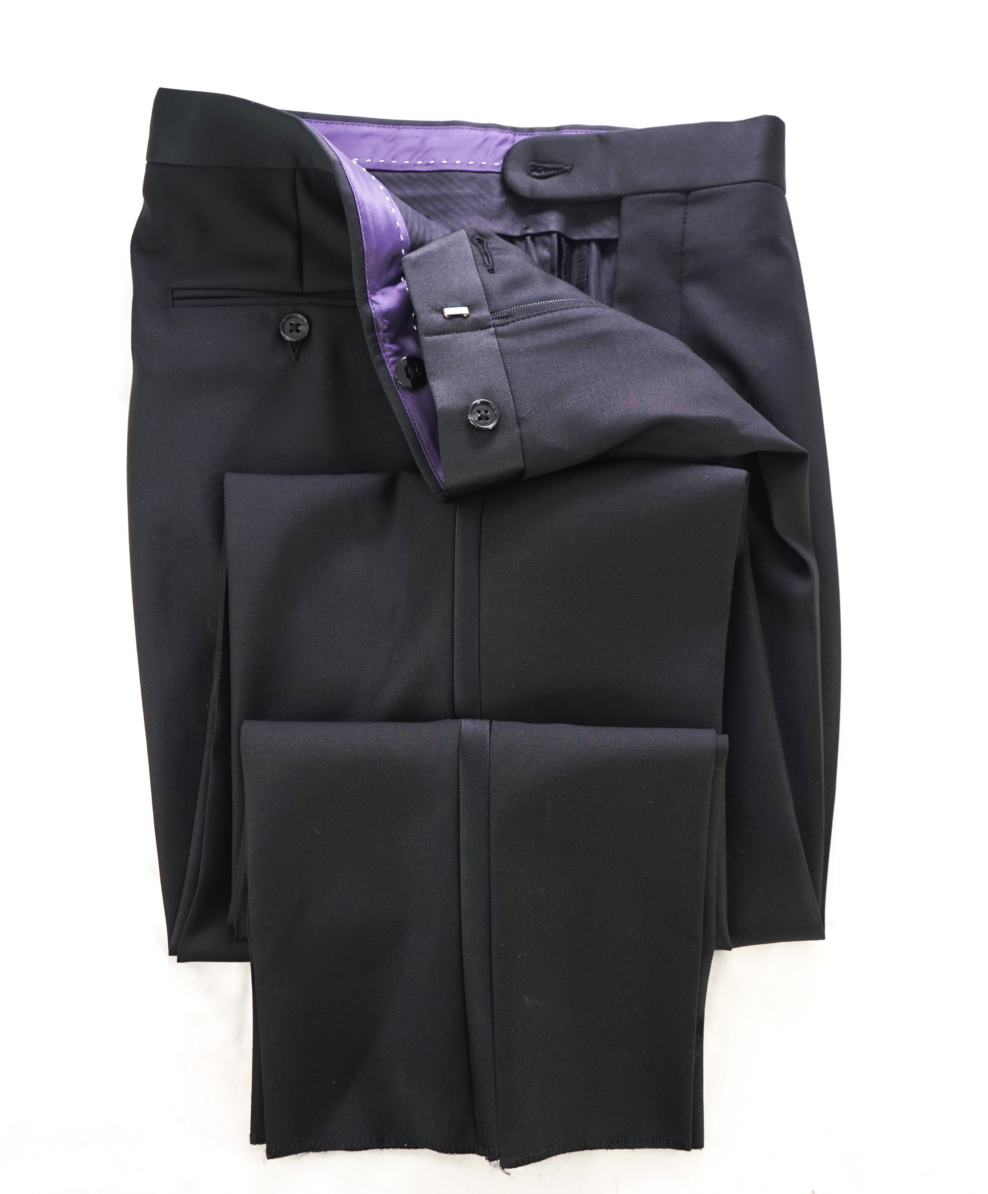 SAKS FIFTH AVE - Tuxedo Dinner Flat Front Wool Pants - 31W