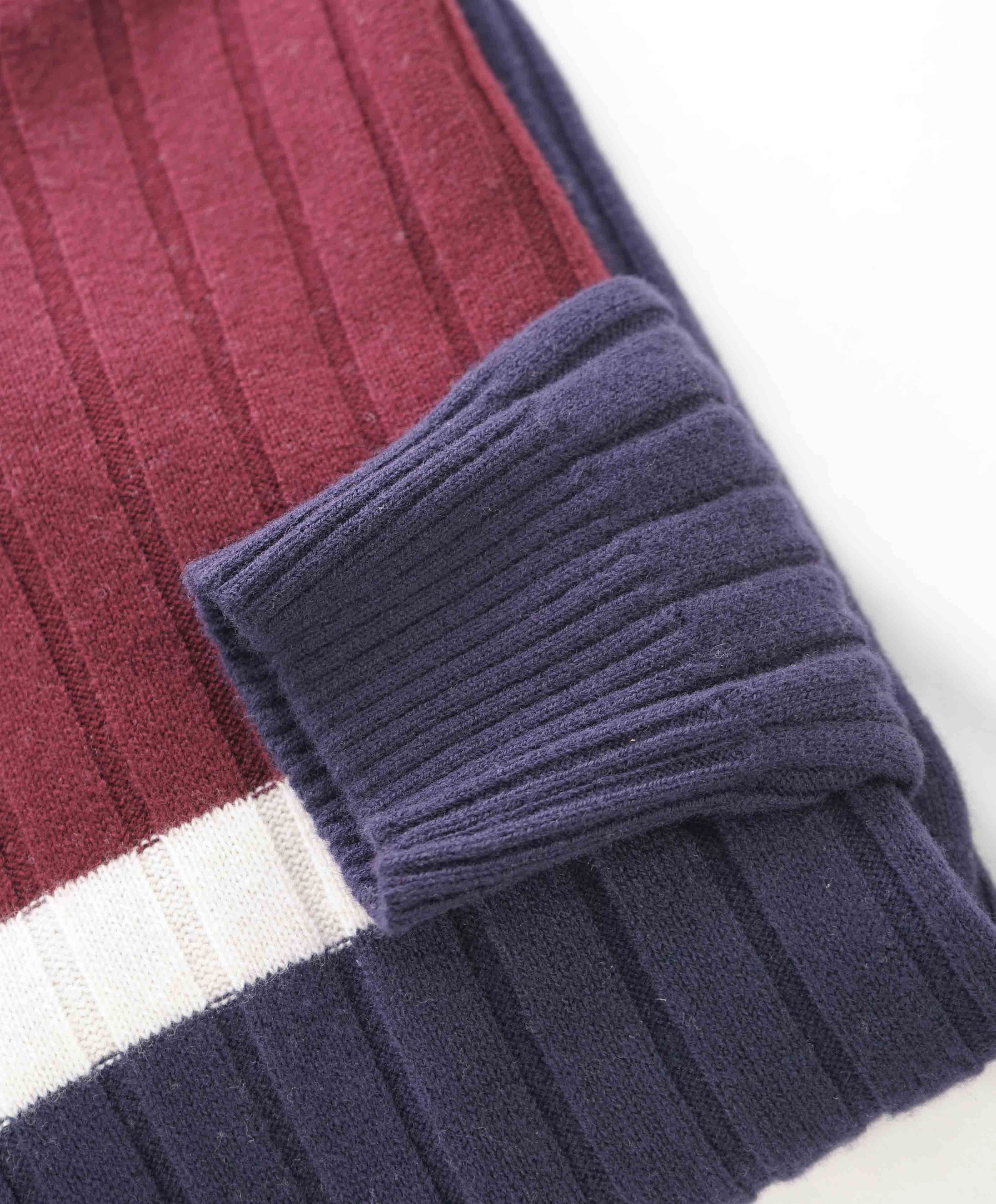 $495 ELEVENTY - *Pure Wool* Burgundy/Navy/White Turtleneck Ribbed Sweater - XL