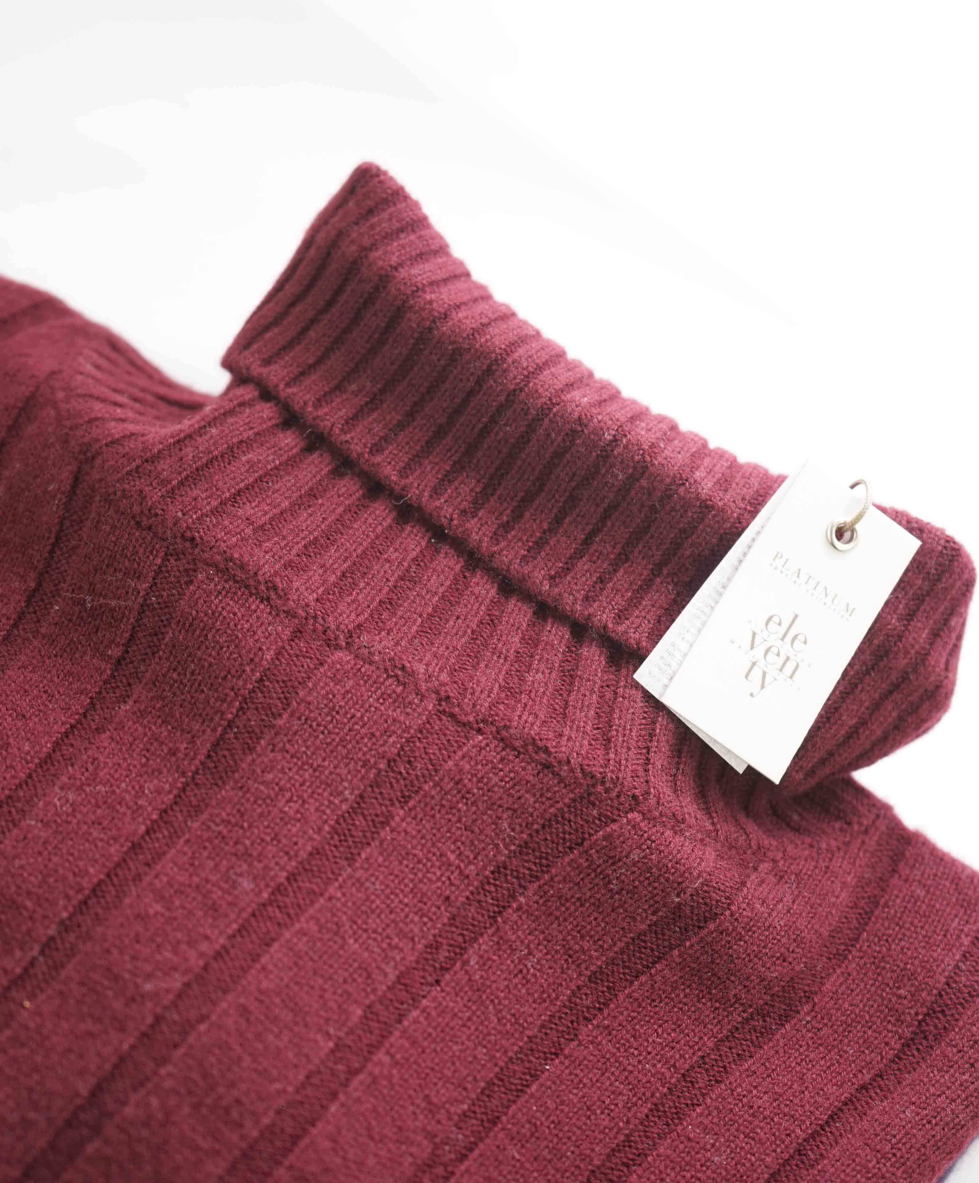 $495 ELEVENTY - *Pure Wool* Burgundy/Navy/White Turtleneck Ribbed Sweater - XL