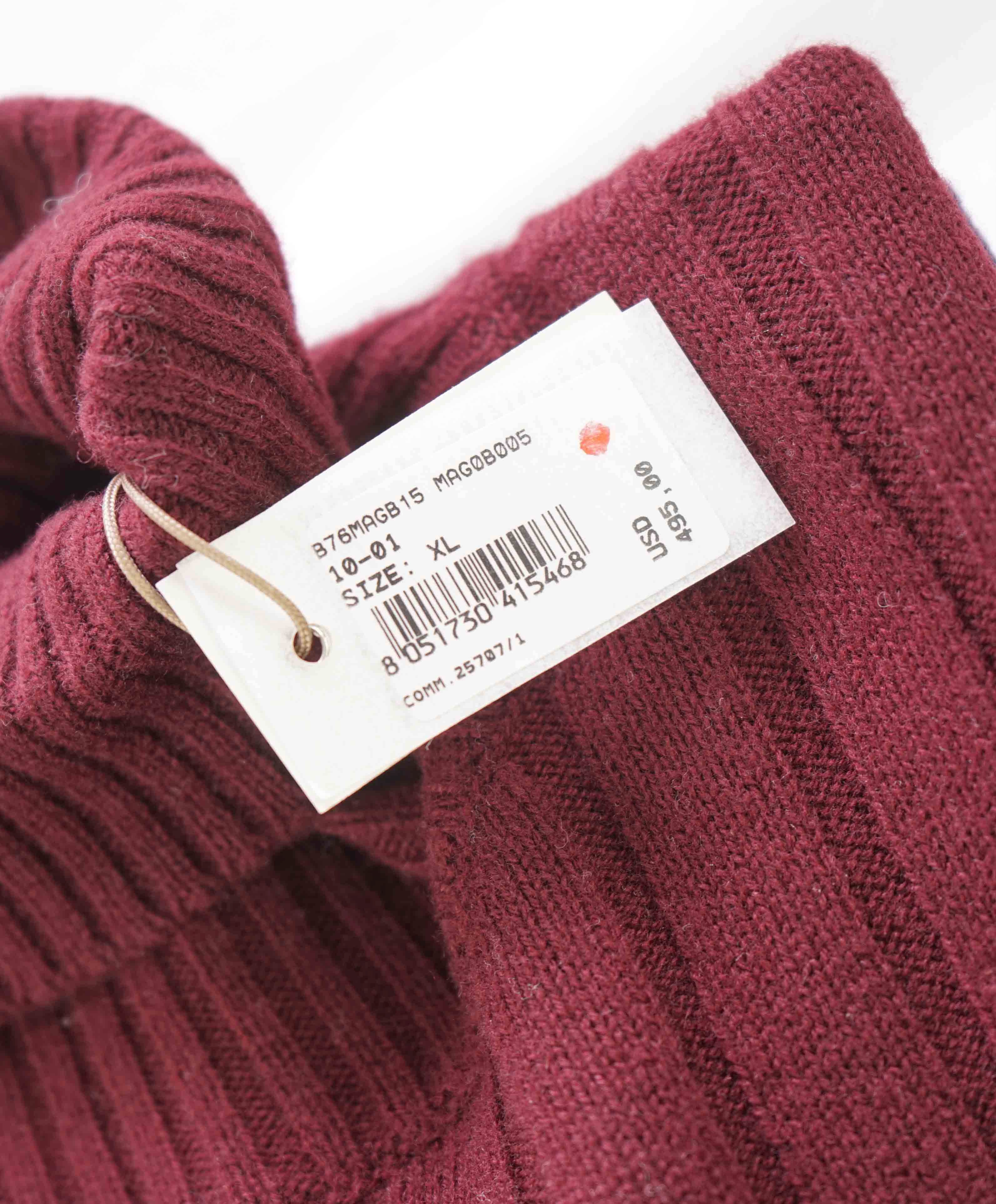 $495 ELEVENTY - *Pure Wool* Burgundy/Navy/White Turtleneck Ribbed Sweater - XL