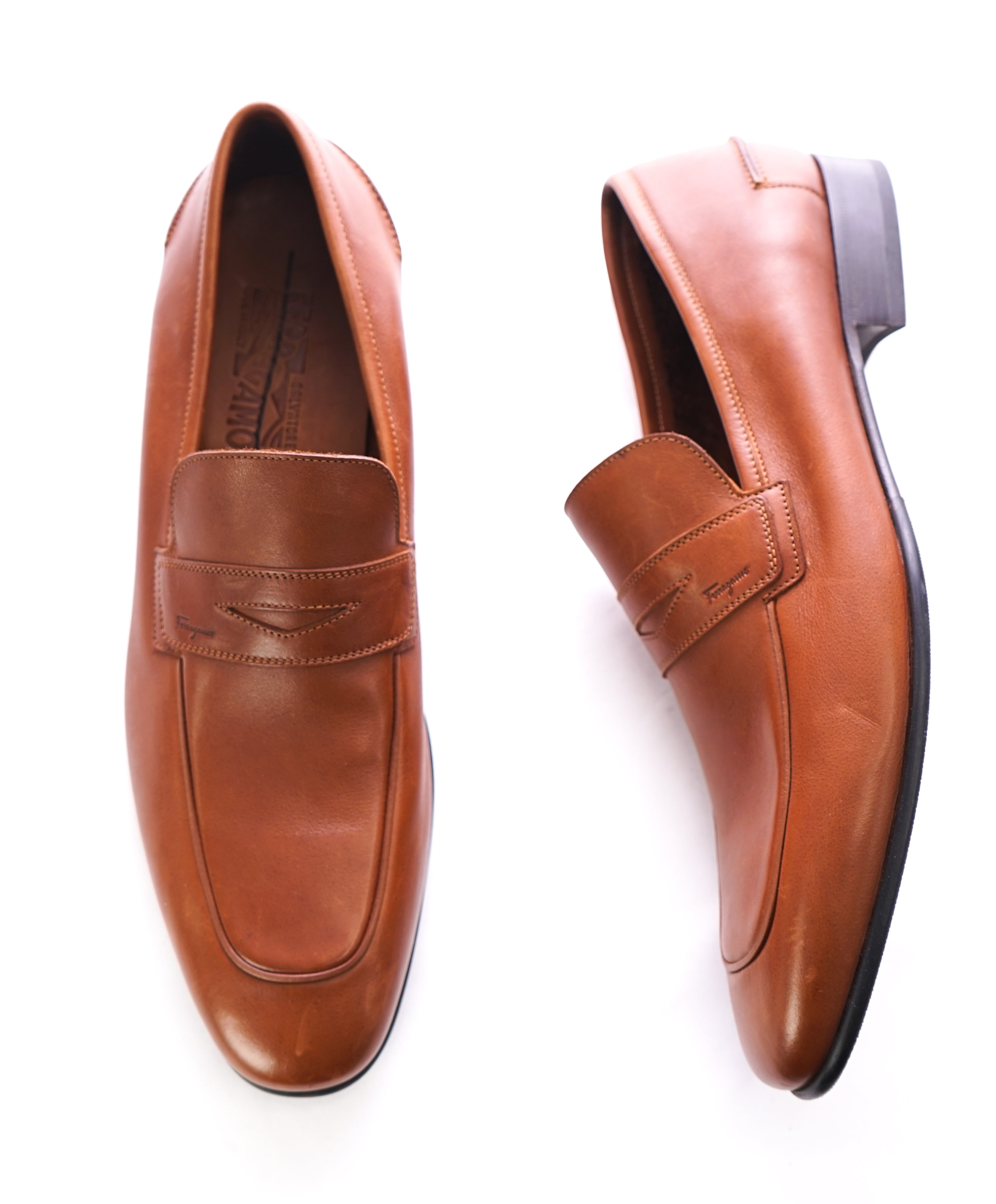 SALVATORE FERRAGAMO - Supple Leather Brown Penny Loafers Sleek Silhouette - 11.5 D