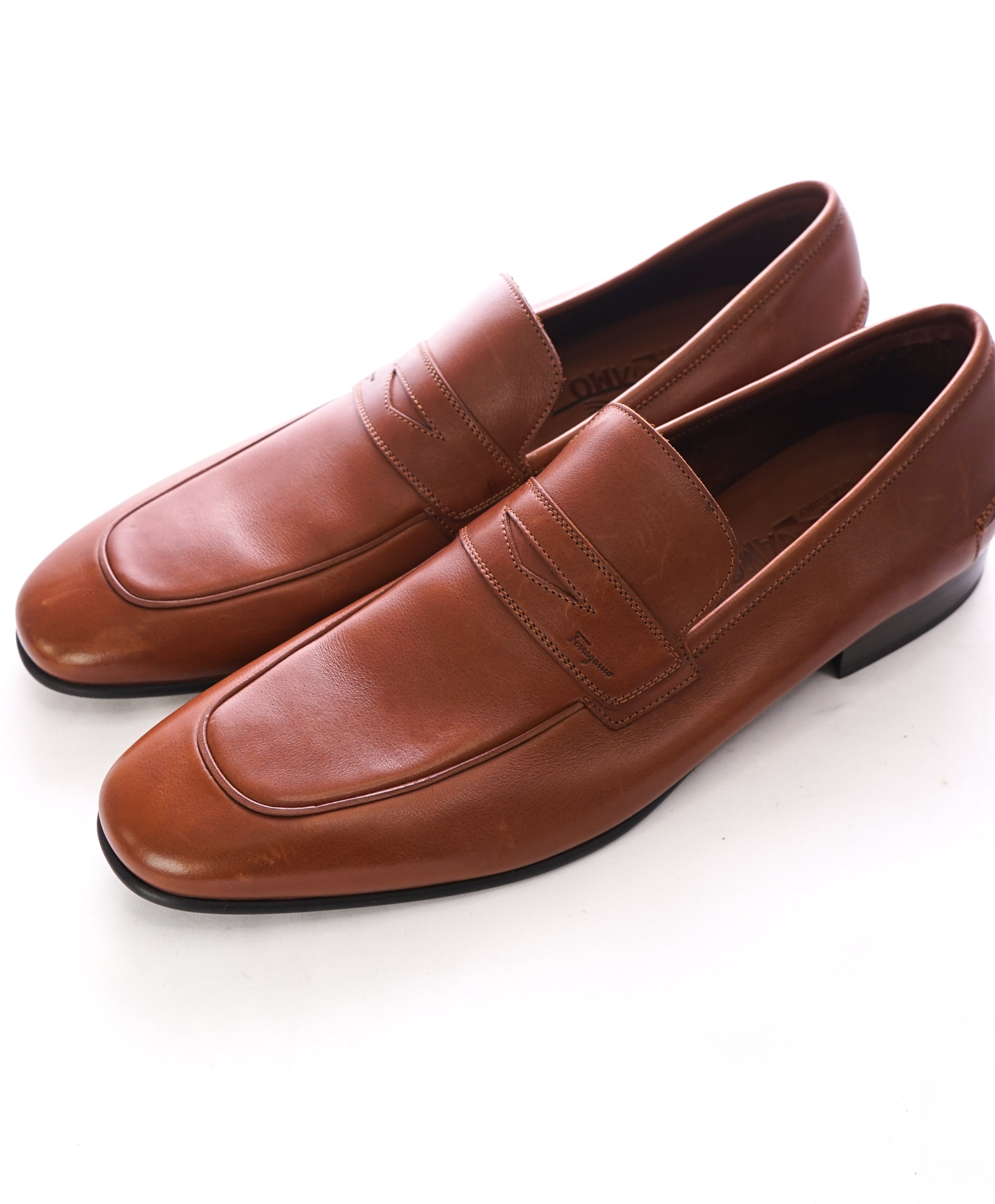 SALVATORE FERRAGAMO - Supple Leather Brown Penny Loafers Sleek Silhouette - 11.5 D