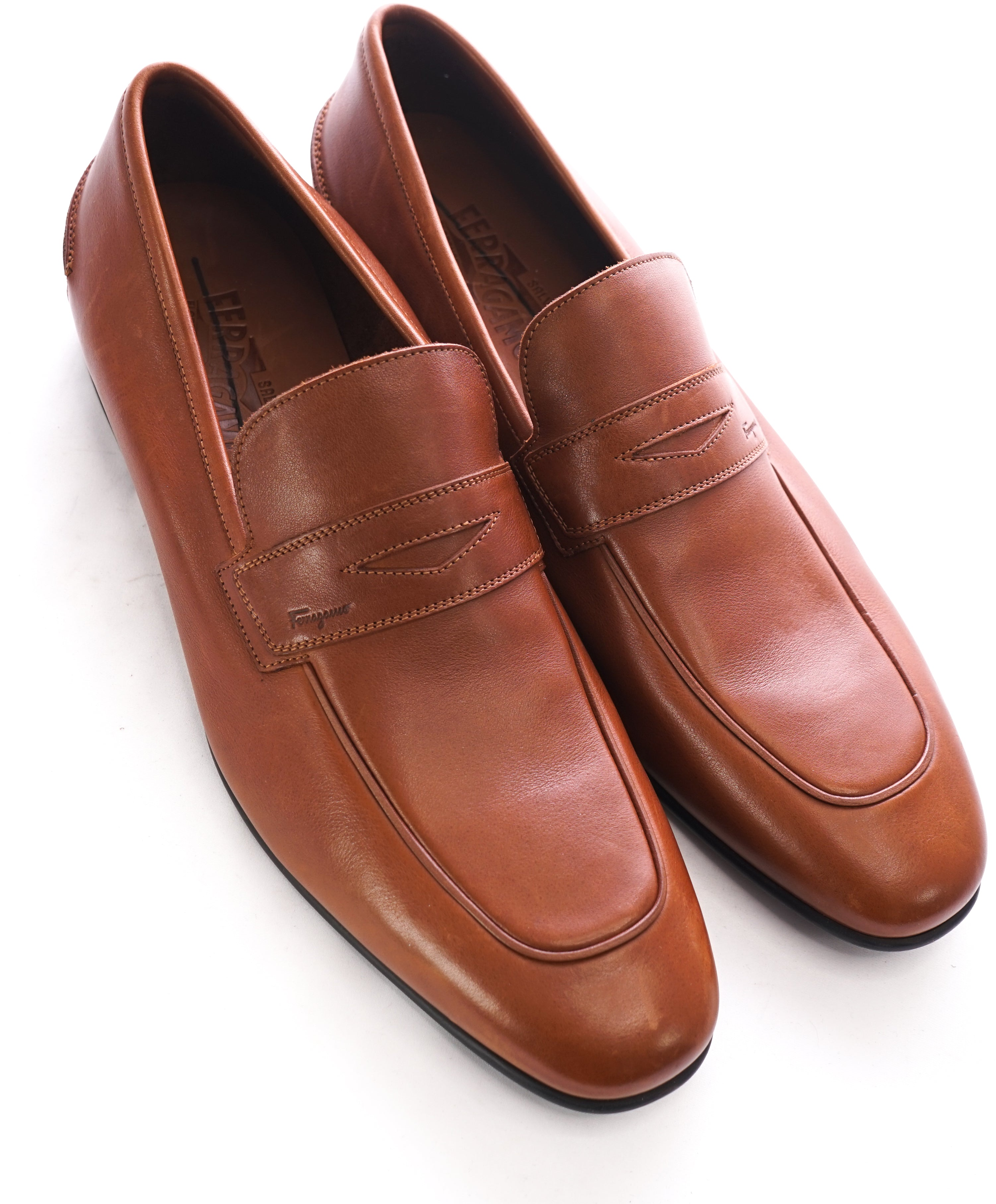 SALVATORE FERRAGAMO - Supple Leather Brown Penny Loafers Sleek Silhouette - 11.5 D