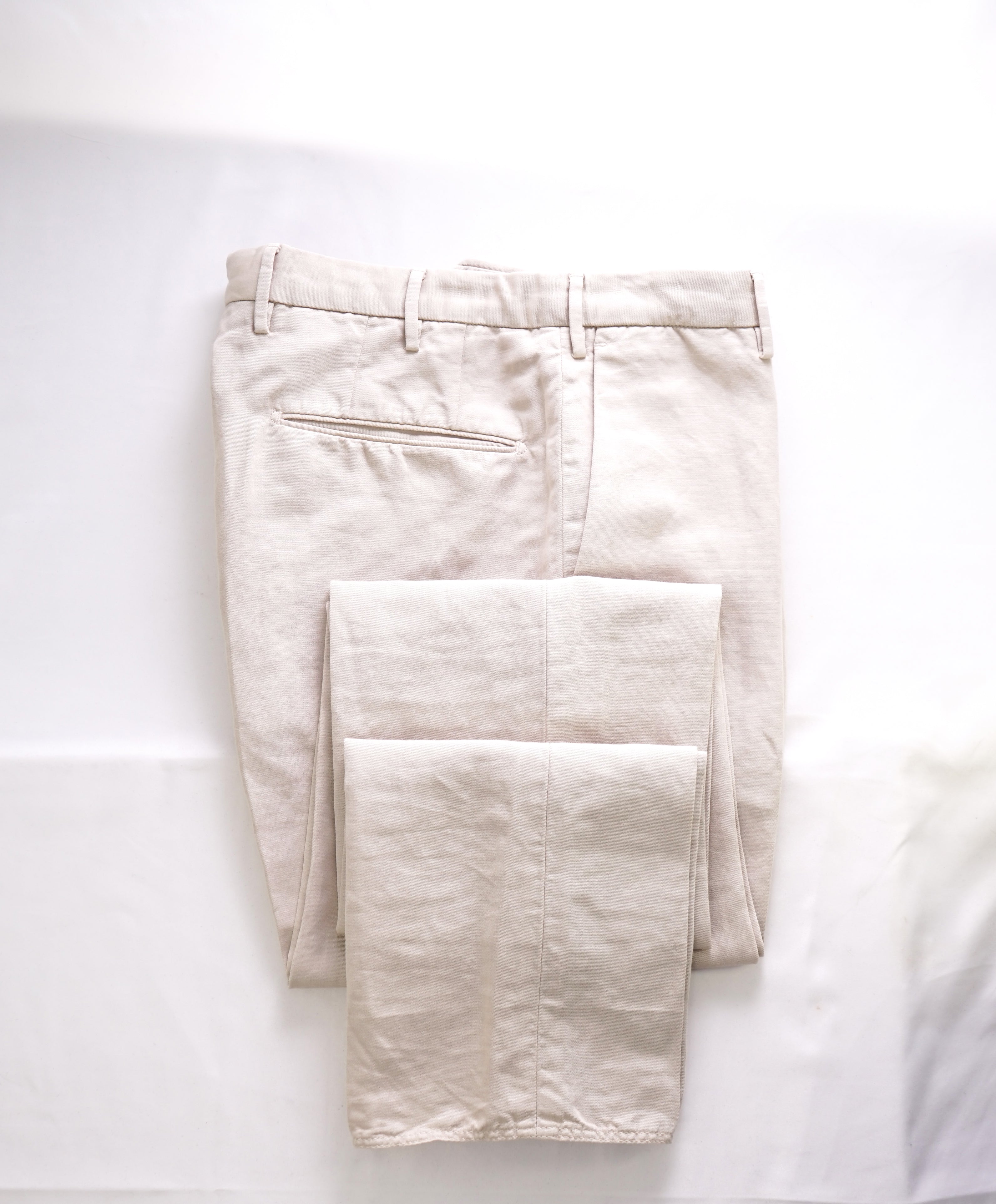 INCOTEX - LINEN/COTTON Blend Flat Front Ivory Cream Chino Pants - 31W