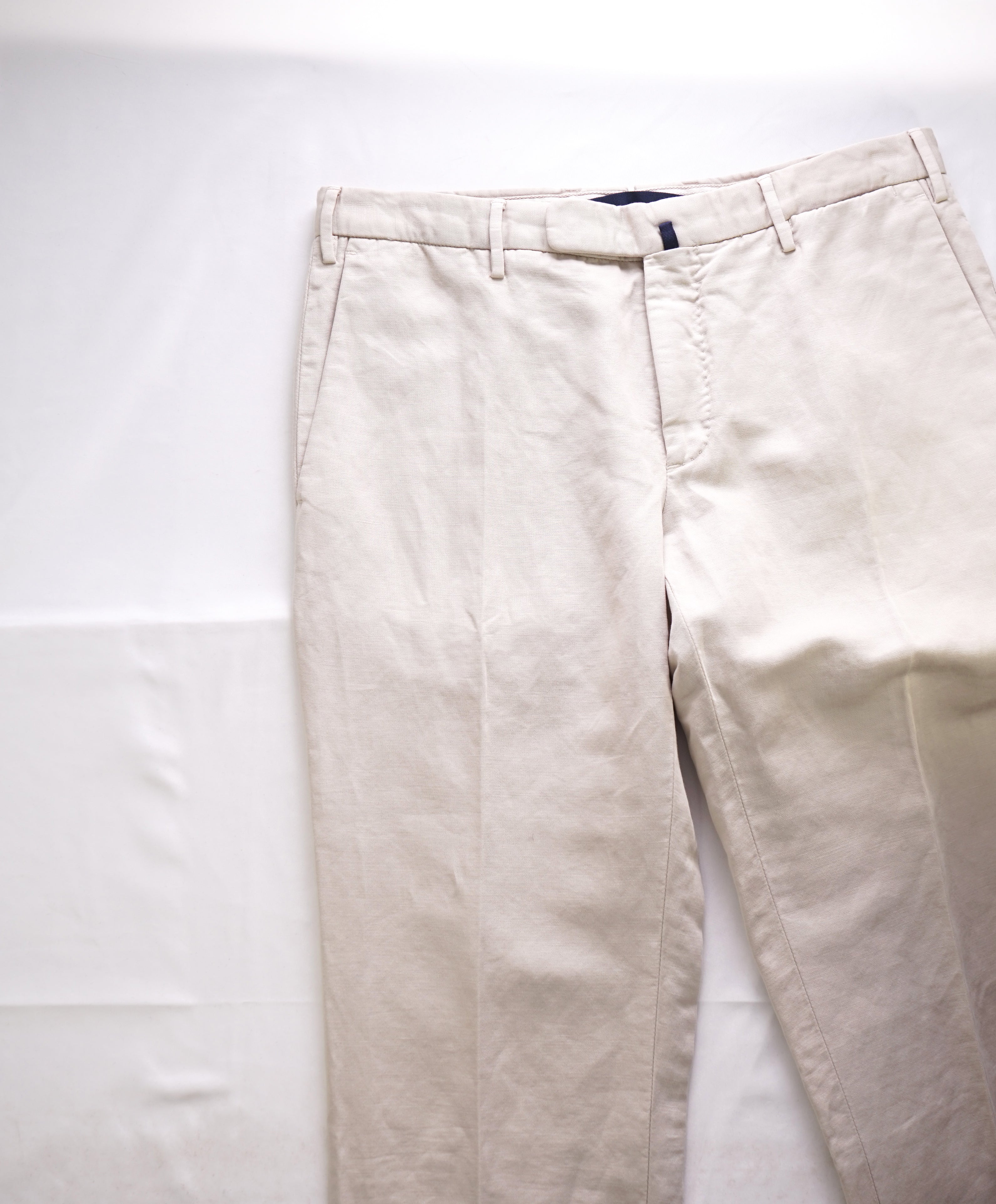 INCOTEX - LINEN/COTTON Blend Flat Front Ivory Cream Chino Pants - 31W