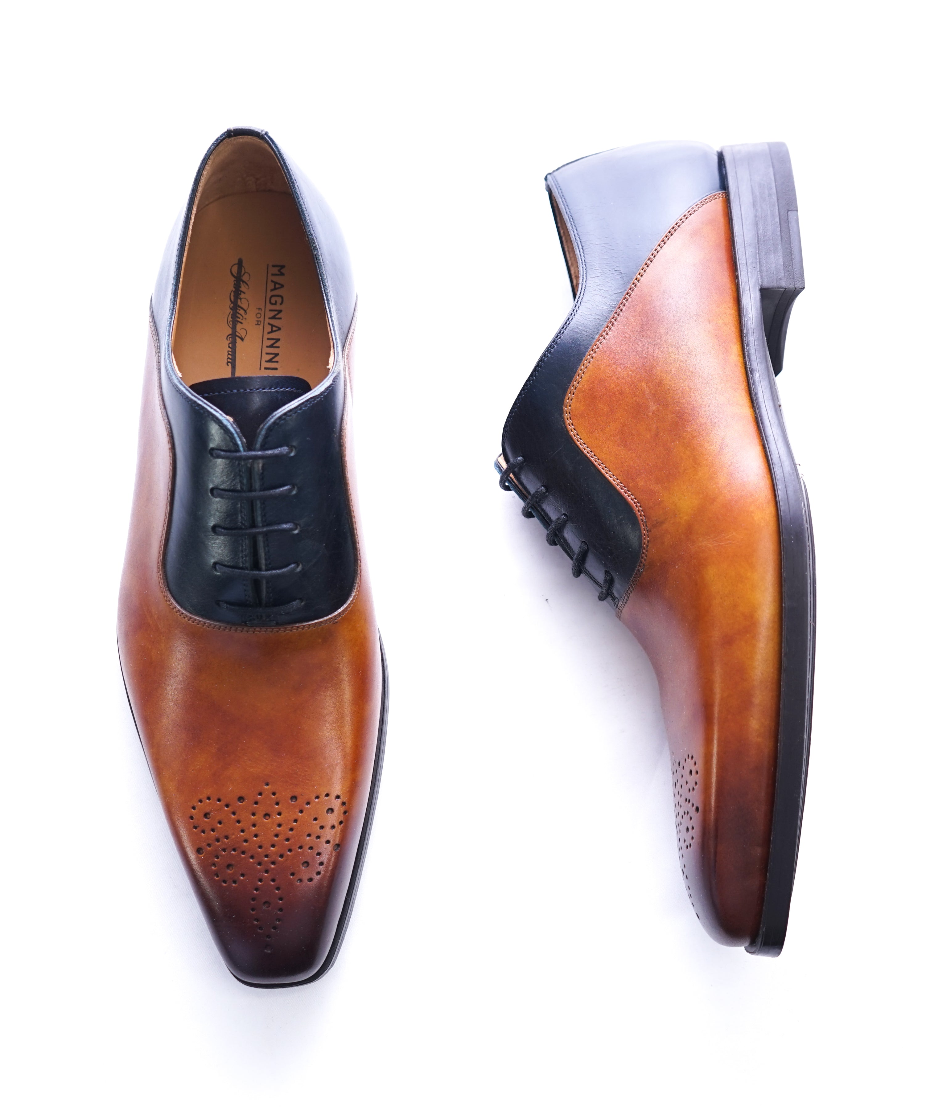 MAGNANNI - Slim Silhouette Detailed Brown & Navy Bi-Color Oxfords - 8