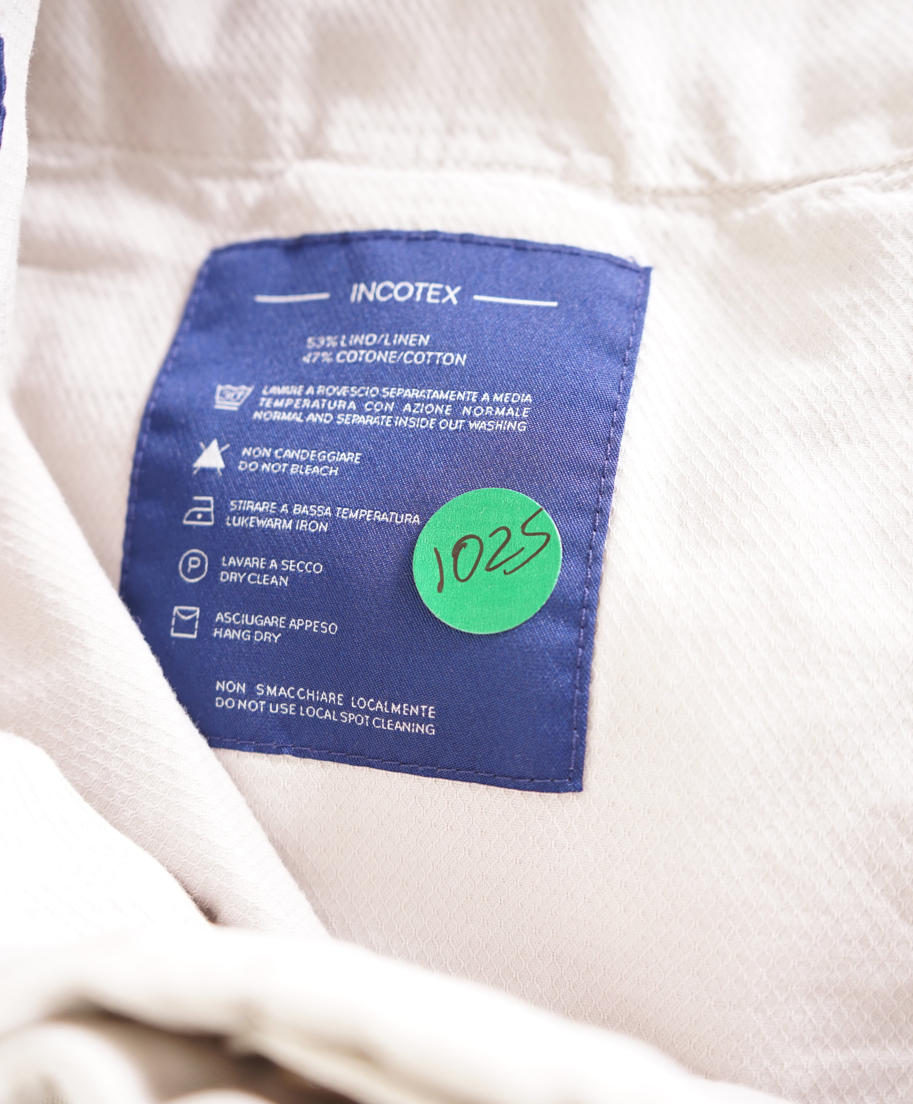 INCOTEX - LINEN/COTTON Blend Flat Front Ivory Cream Chino Pants - 31W