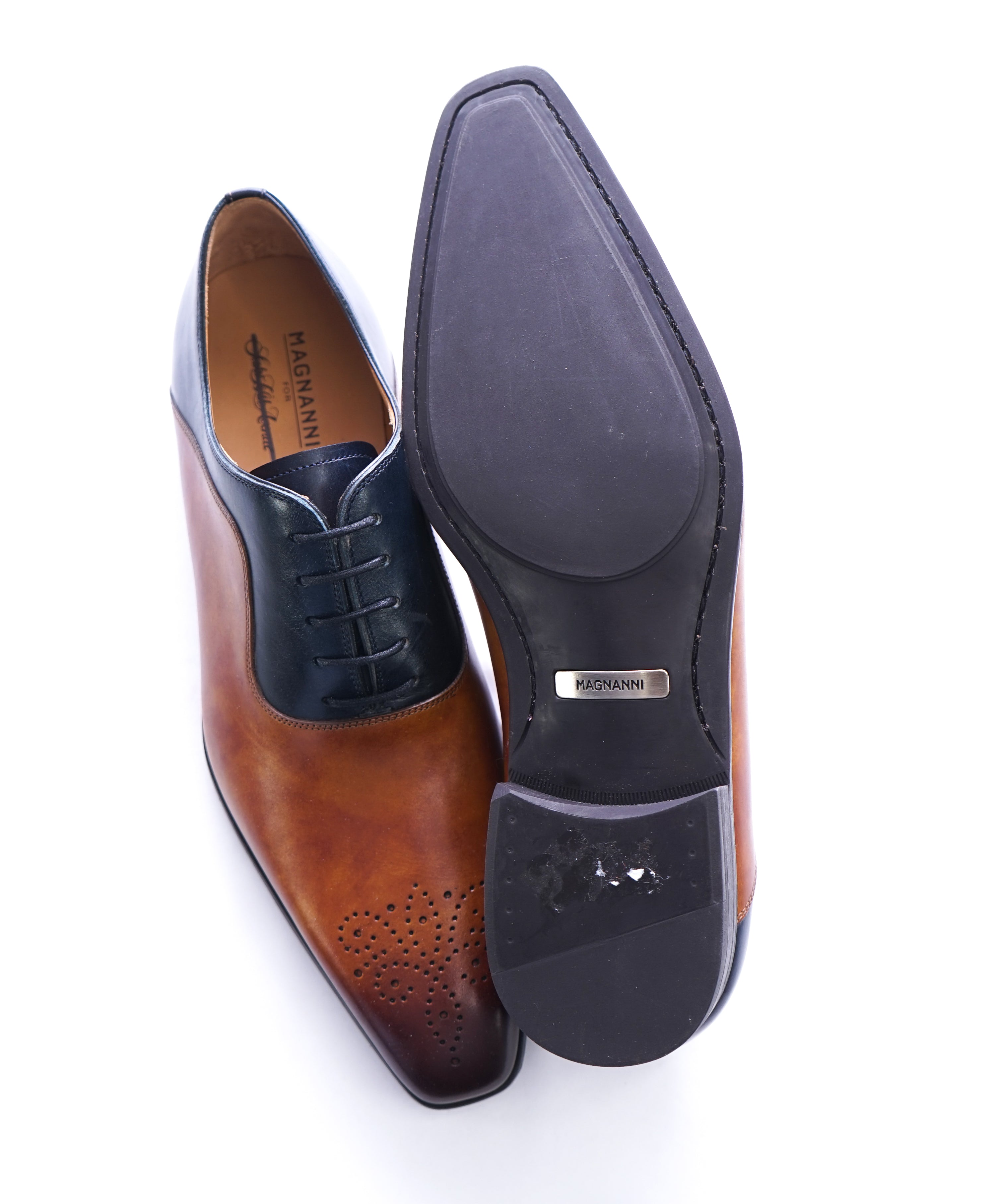 MAGNANNI - Slim Silhouette Detailed Brown & Navy Bi-Color Oxfords - 8
