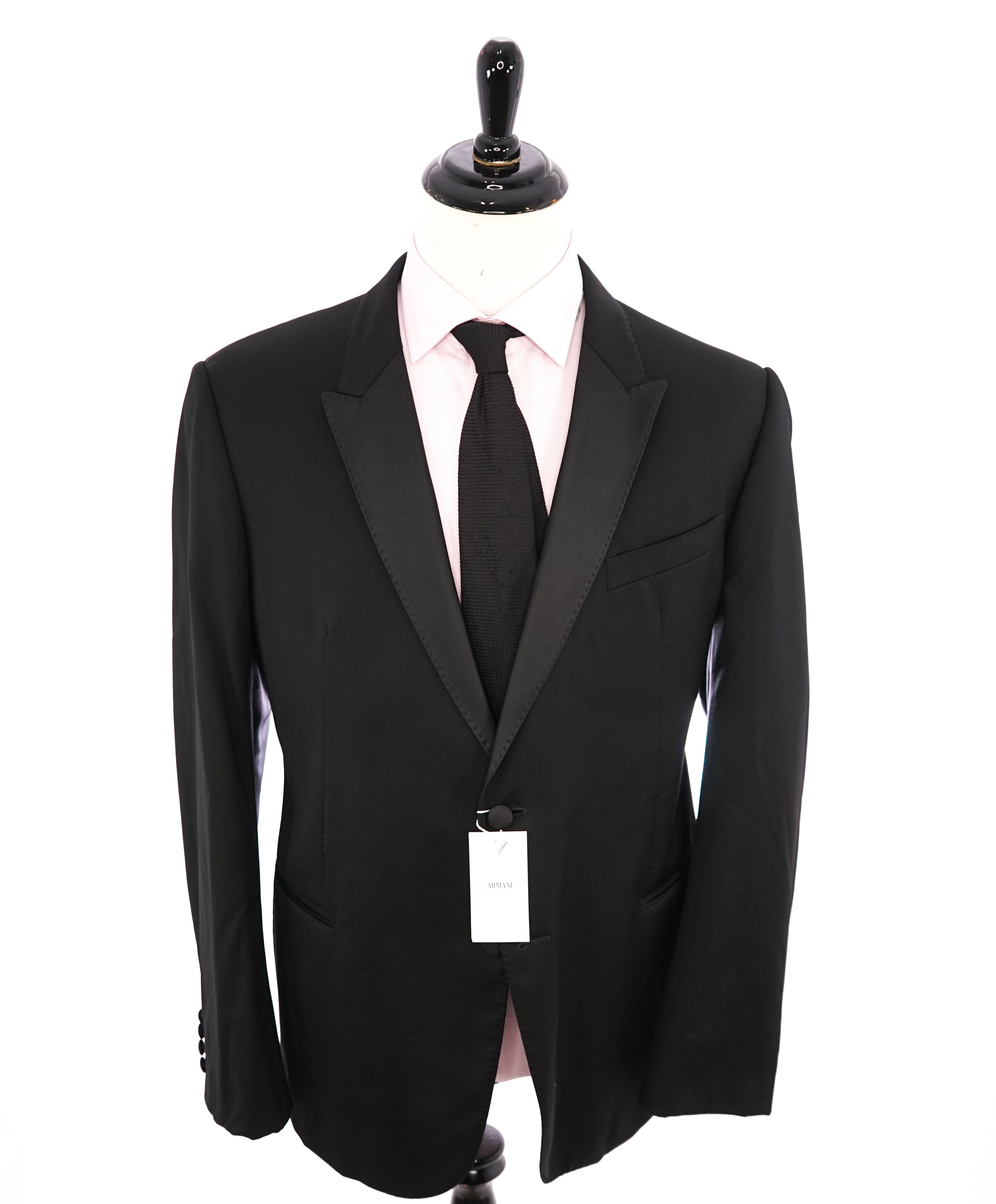ARMANI COLLEZIONI - "M Line" Slim Peak Lapel Black Tuxedo Suit - 48R