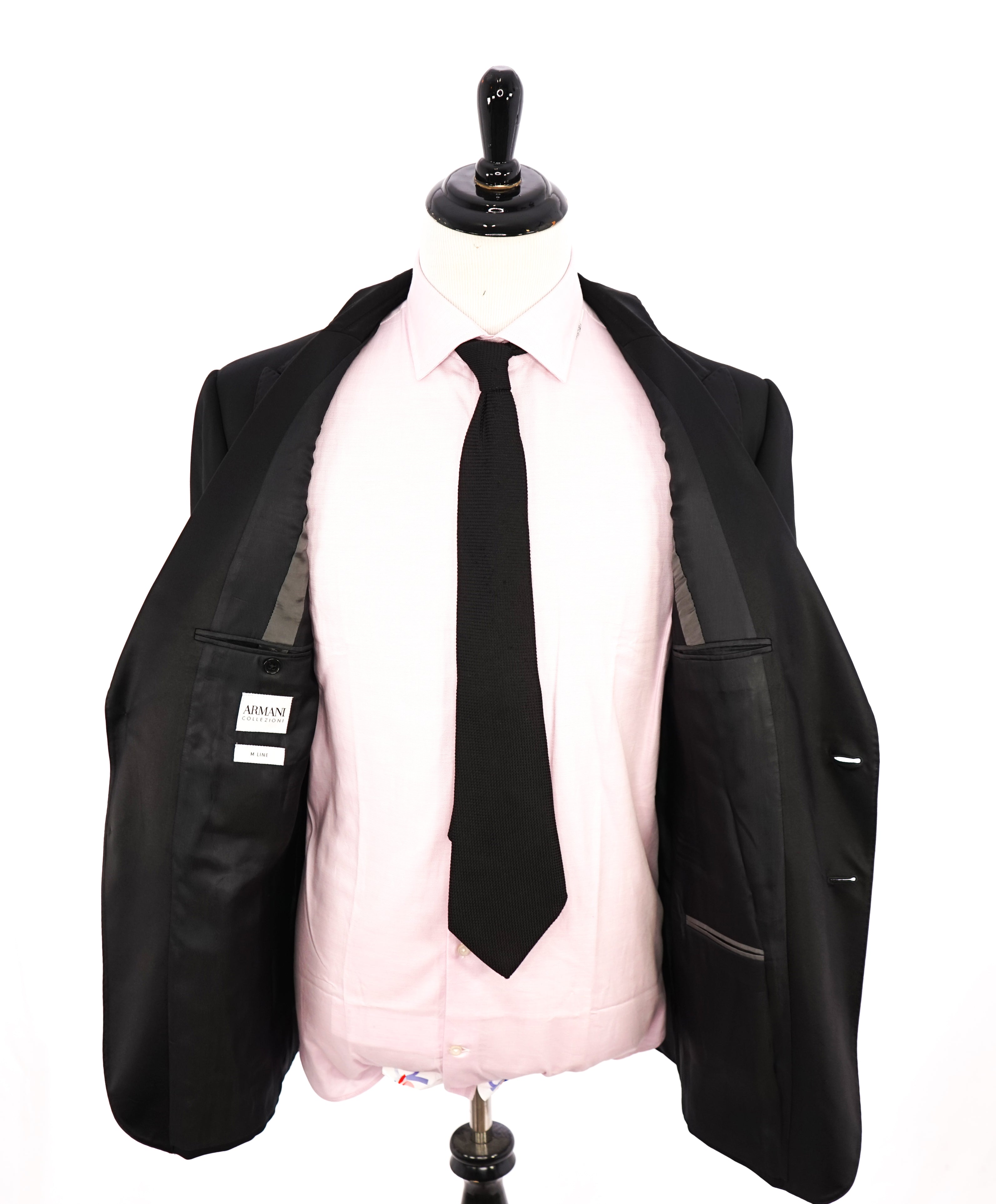ARMANI COLLEZIONI - "M Line" Slim Peak Lapel Black Tuxedo Suit - 48R