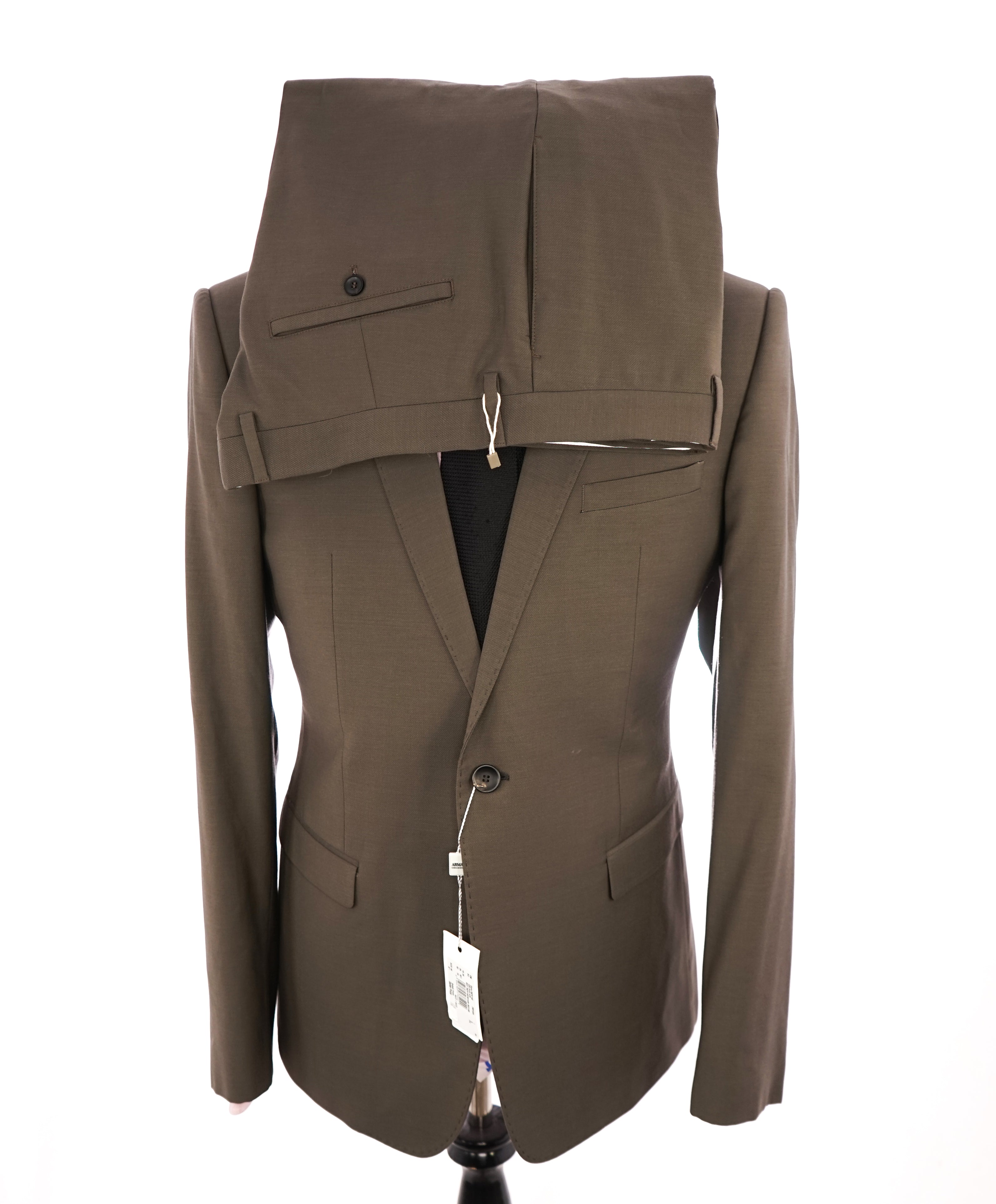 ARMANI COLLEZIONI - Peak Lapel 1-Button Taupe Stone Suit "Slim Drop 8"- 44R