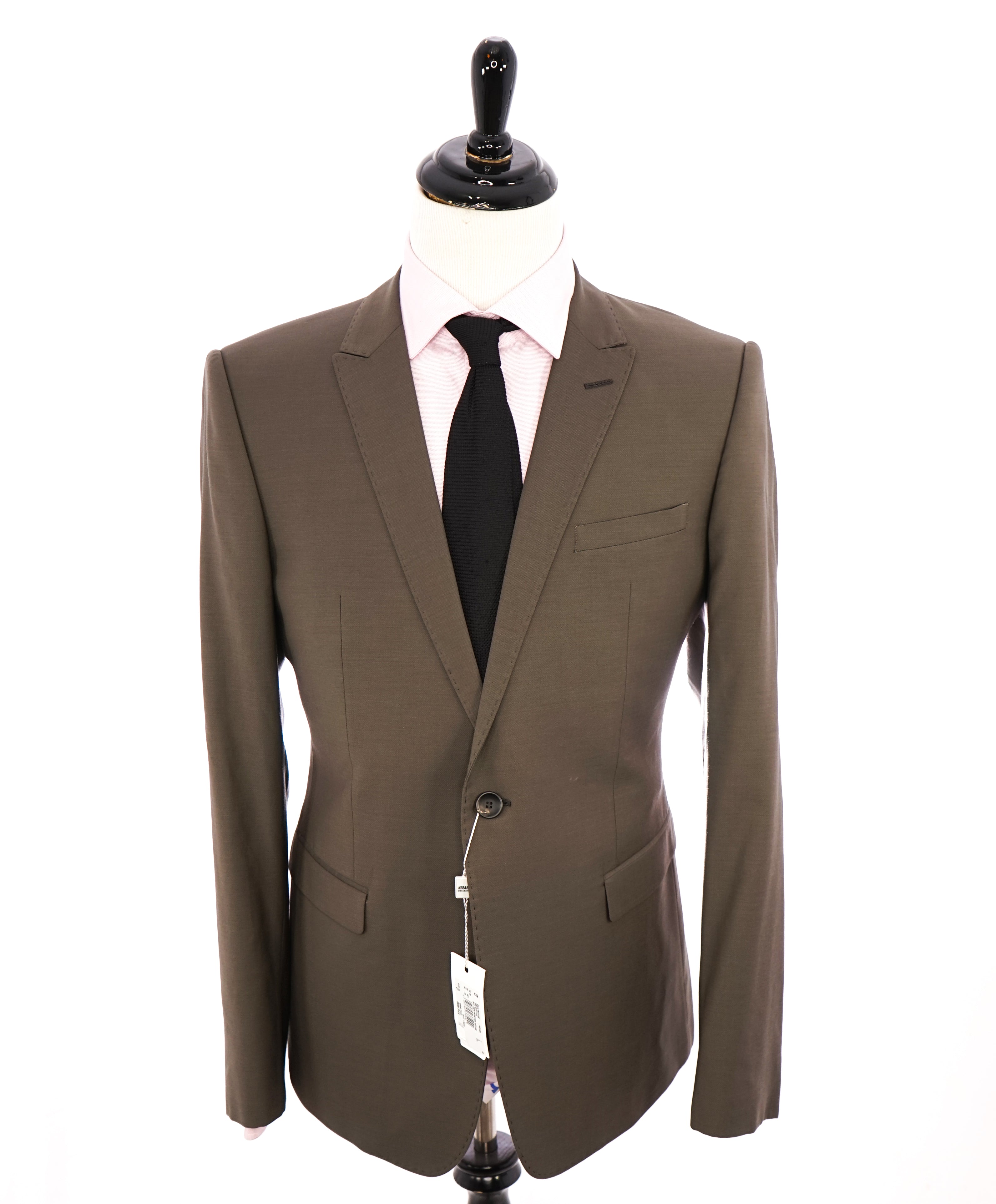 ARMANI COLLEZIONI - Peak Lapel 1-Button Taupe Stone Suit "Slim Drop 8"- 44R