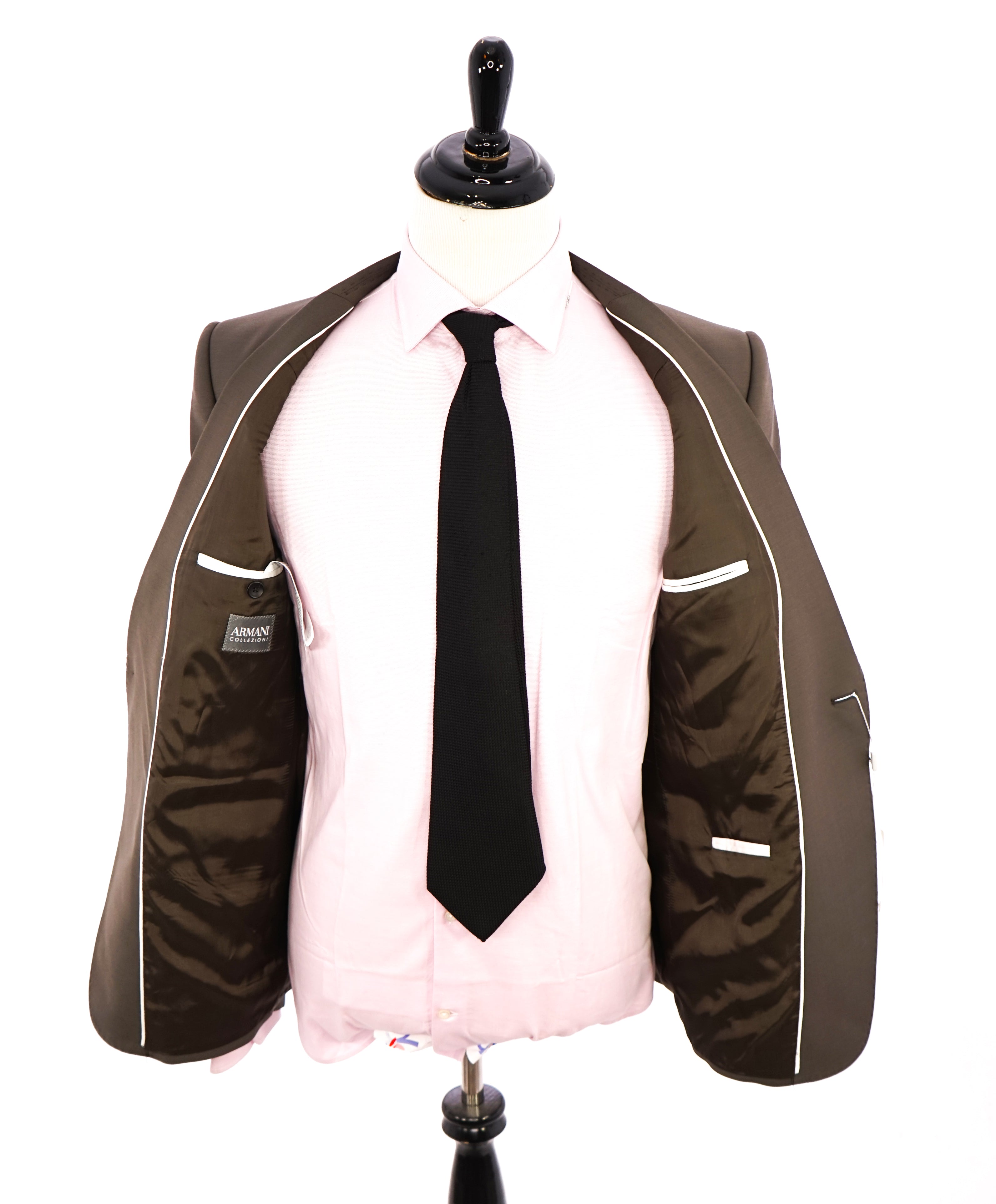 ARMANI COLLEZIONI - Peak Lapel 1-Button Taupe Stone Suit "Slim Drop 8"- 44R