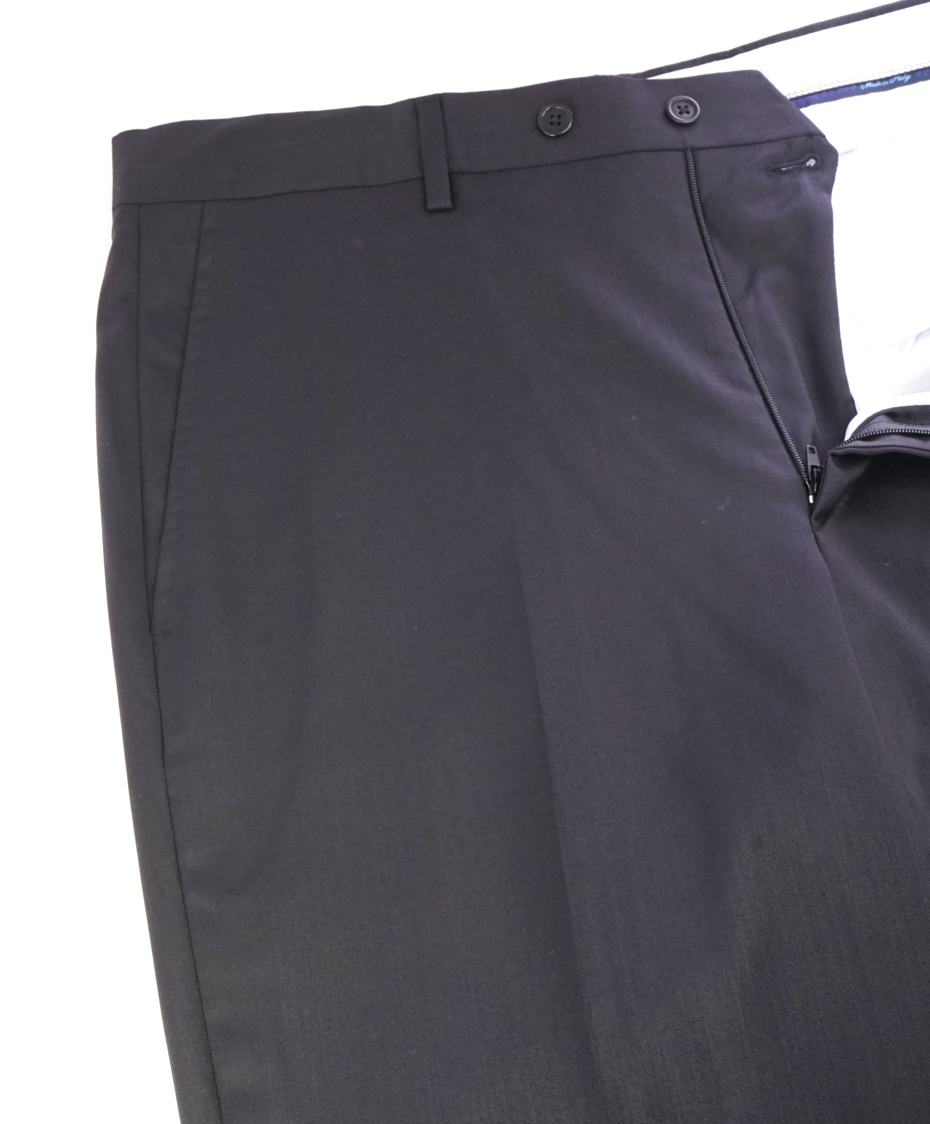 SAKS FIFTH AVE - Black Wool & Silk MADE IN ITALY Flat Front Dress Pants - 44W