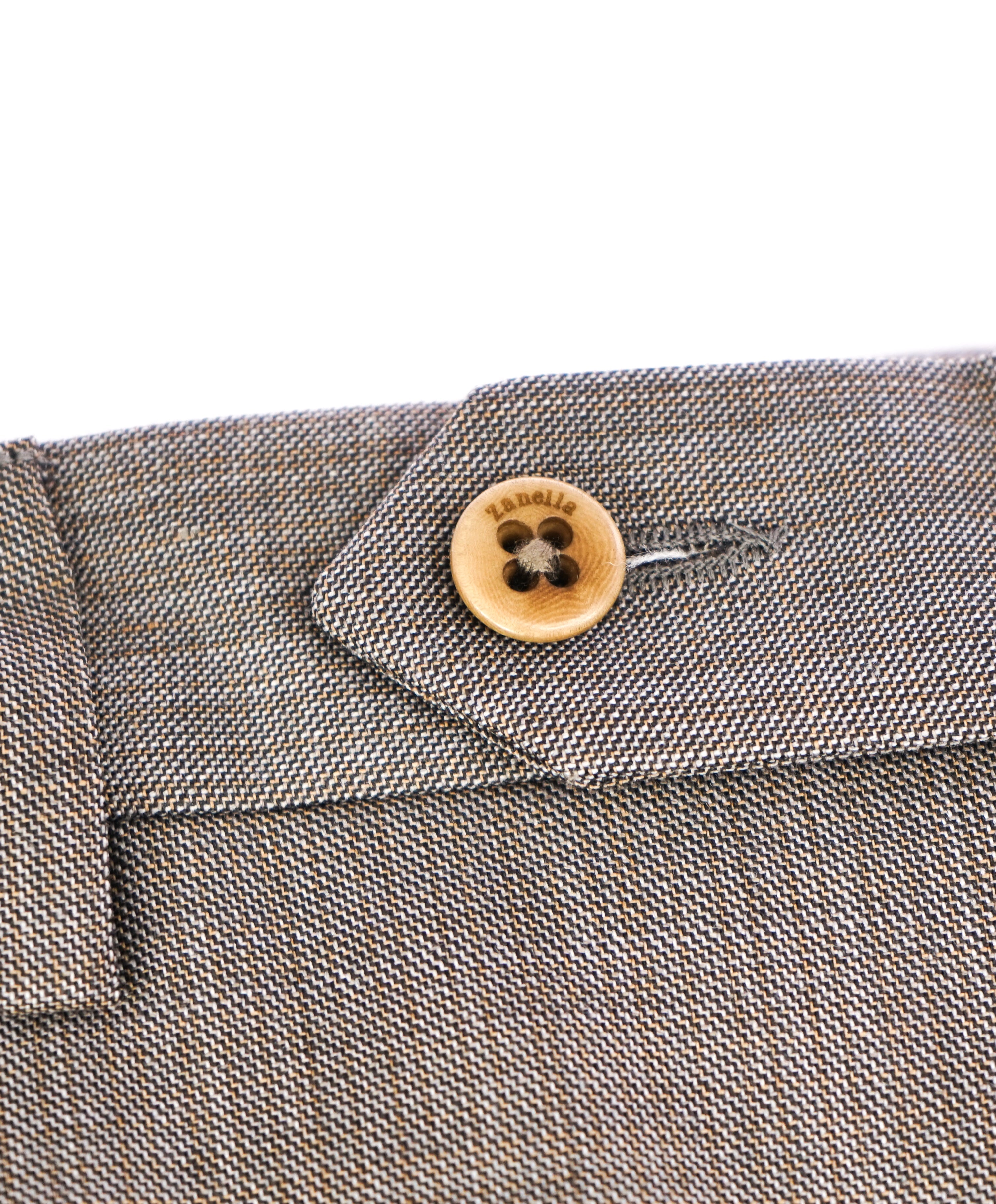 ZANELLA - Medium Textured Brown “Devon” Flat Front Dress Pants - 34W