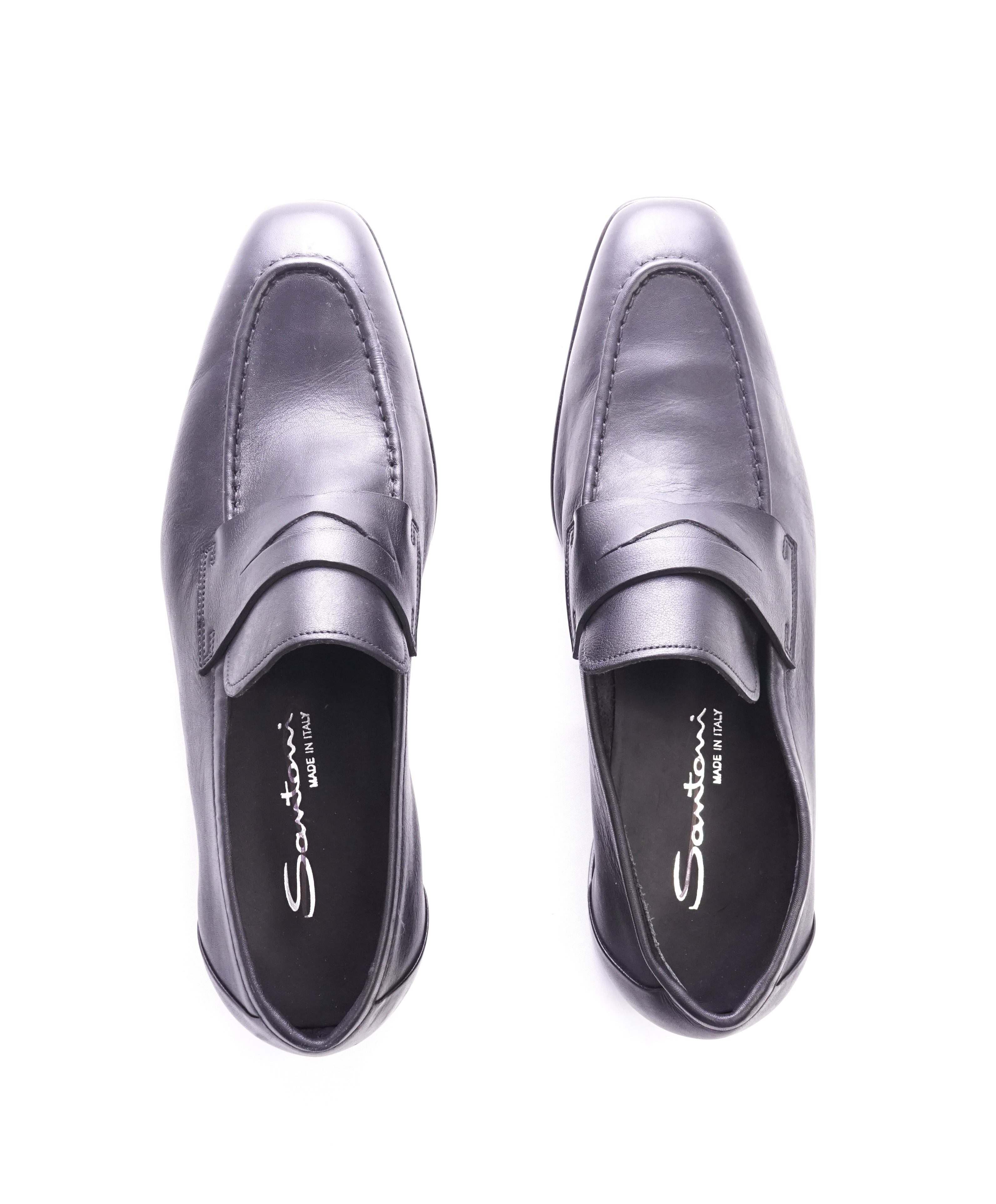 SANTONI - "Made In Italy" Black Round Toe Penny Loafers - 8