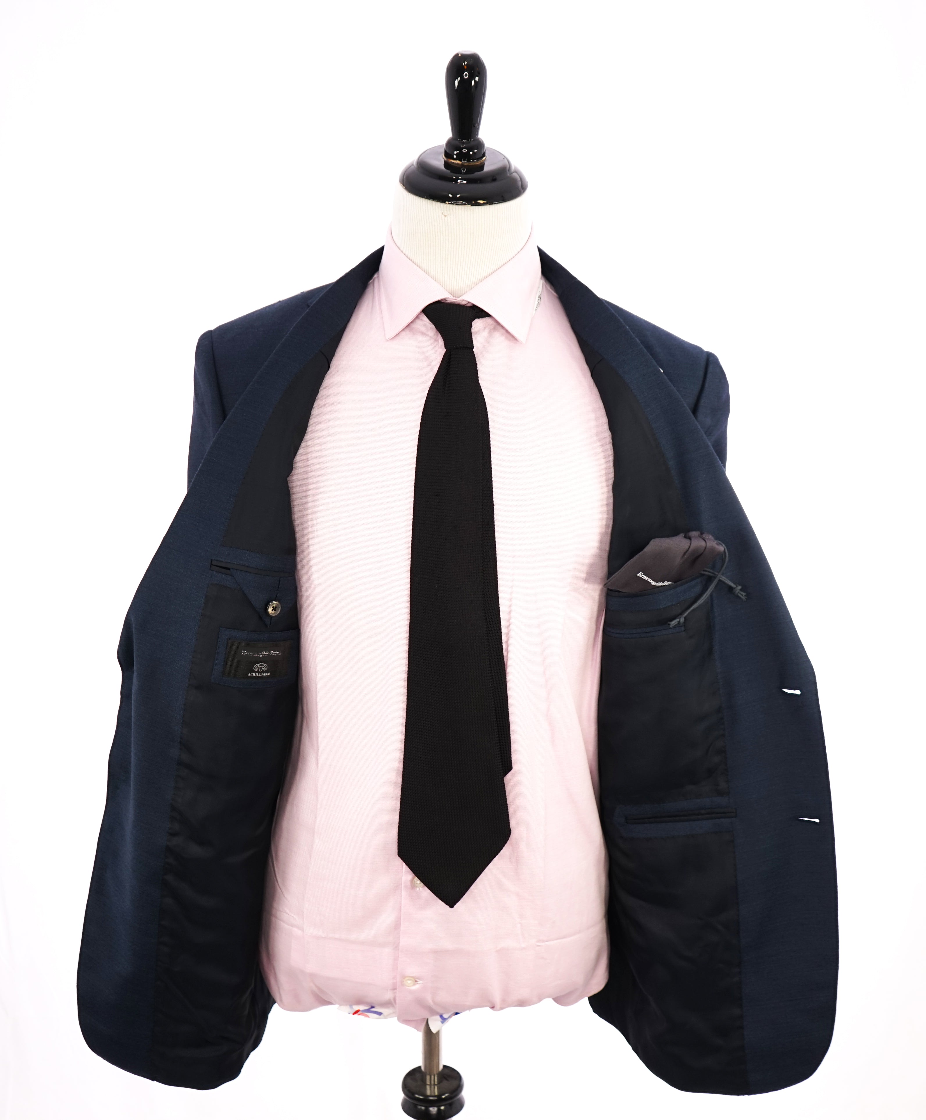 ERMENEGILDO ZEGNA -“ACHILLFARM" SILK Blend BLUE/GREEN Solid Suit - 44L