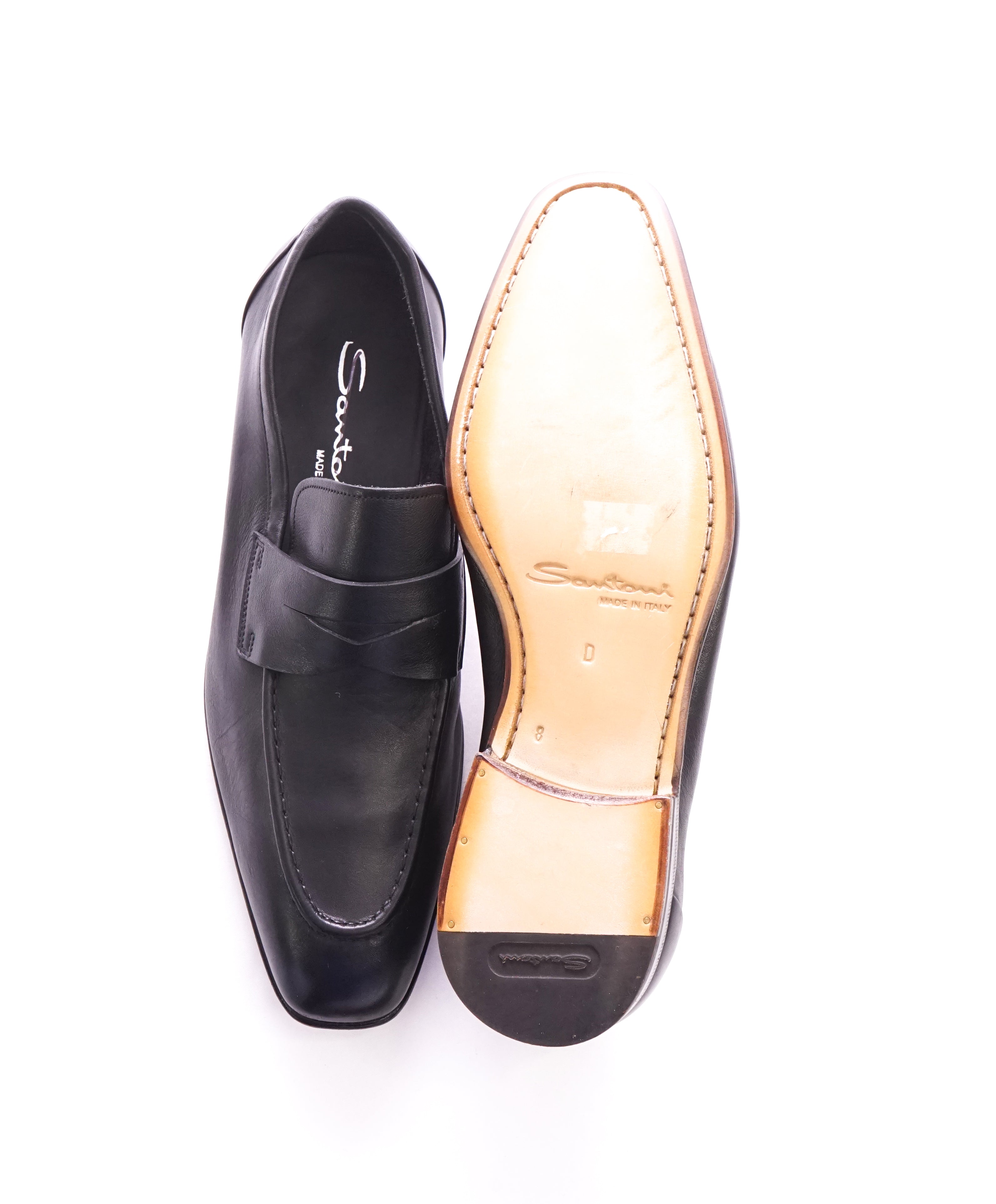 SANTONI - "Made In Italy" Black Round Toe Penny Loafers - 8