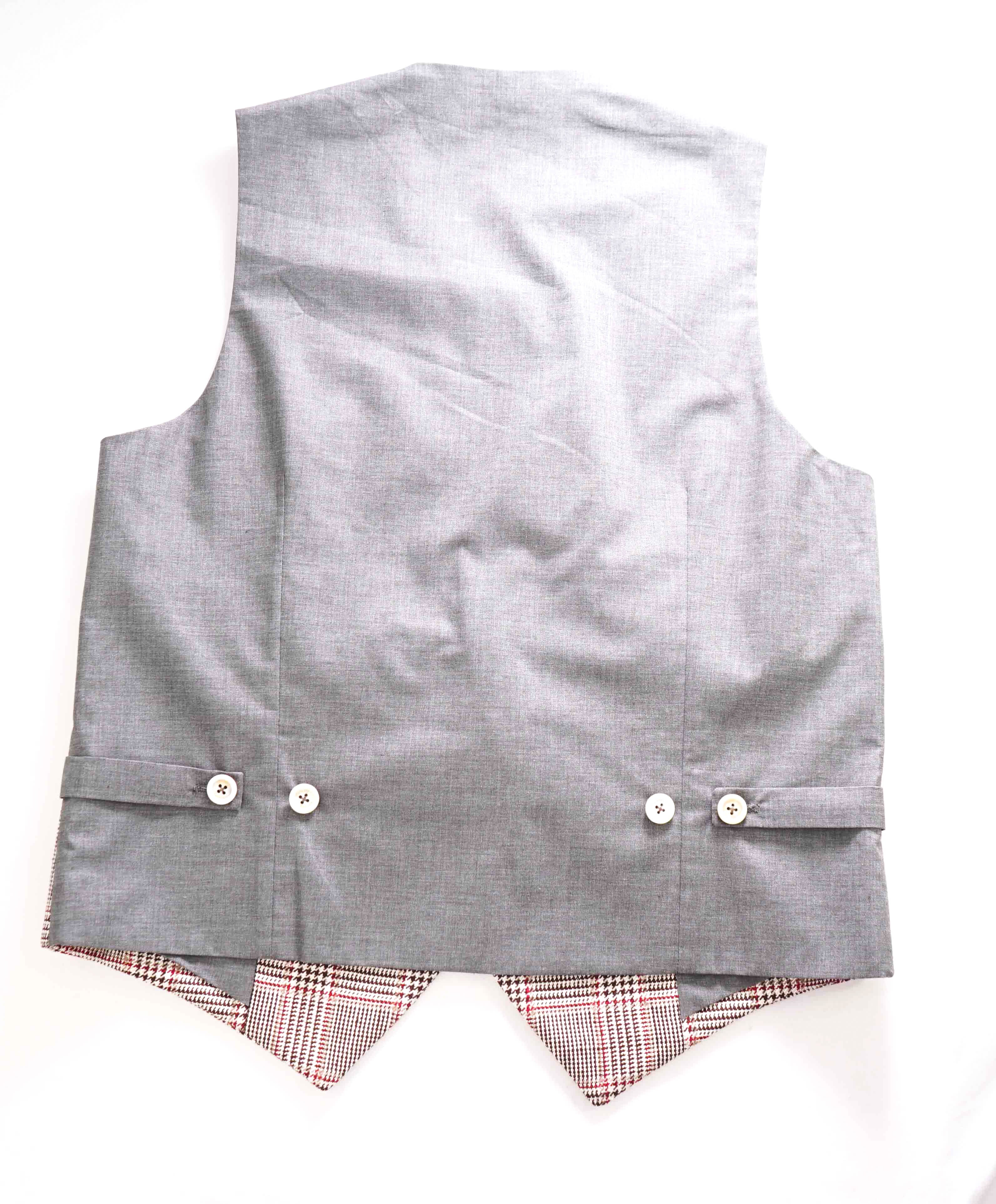 $645 ELEVENTY - *PURE SILK* Prince Wales Check Brown/Red Waistcoat Vest - 40R