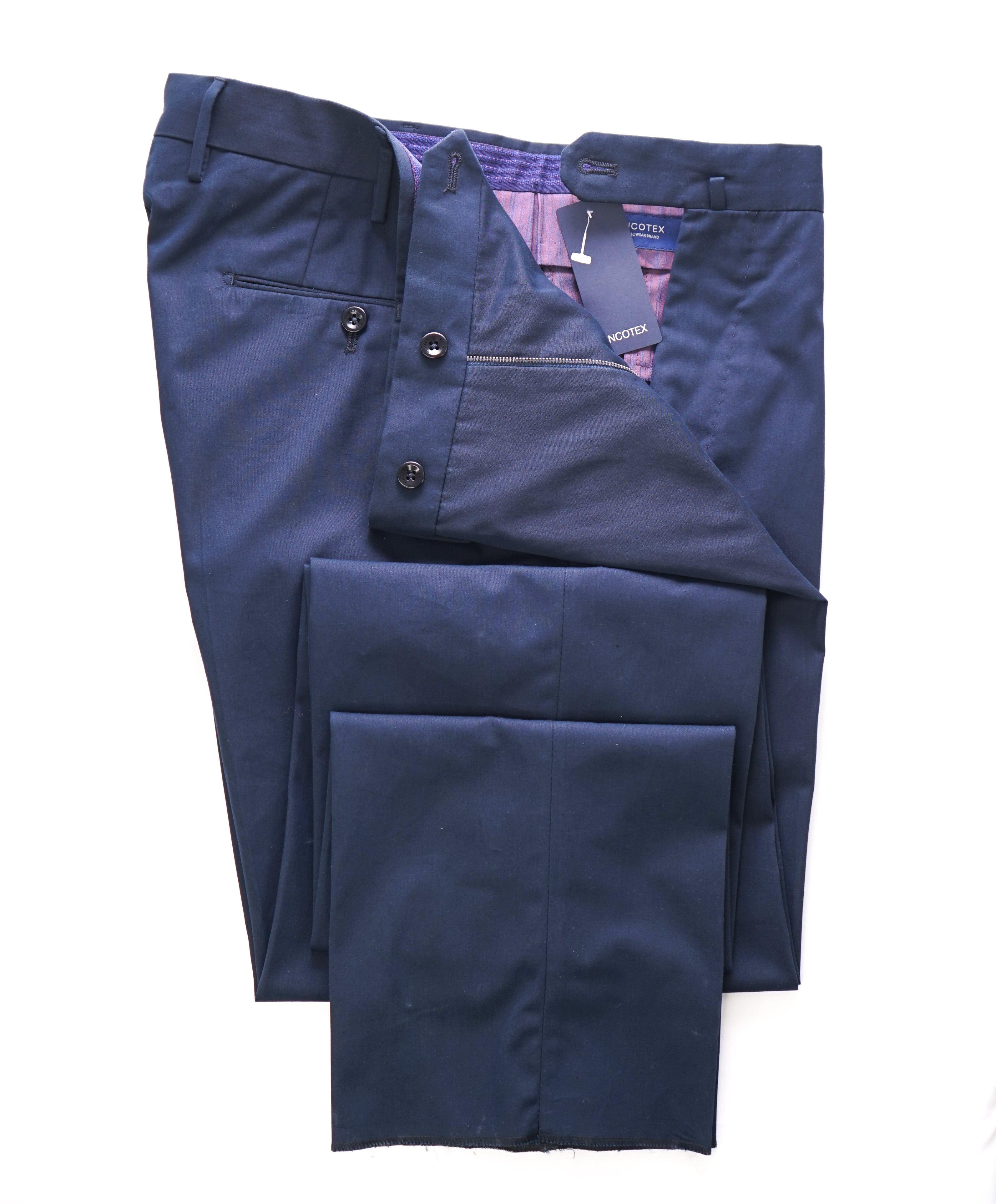 INCOTEX - PURE COTTON Flat Front Blue Premium Dress Pants - 34W