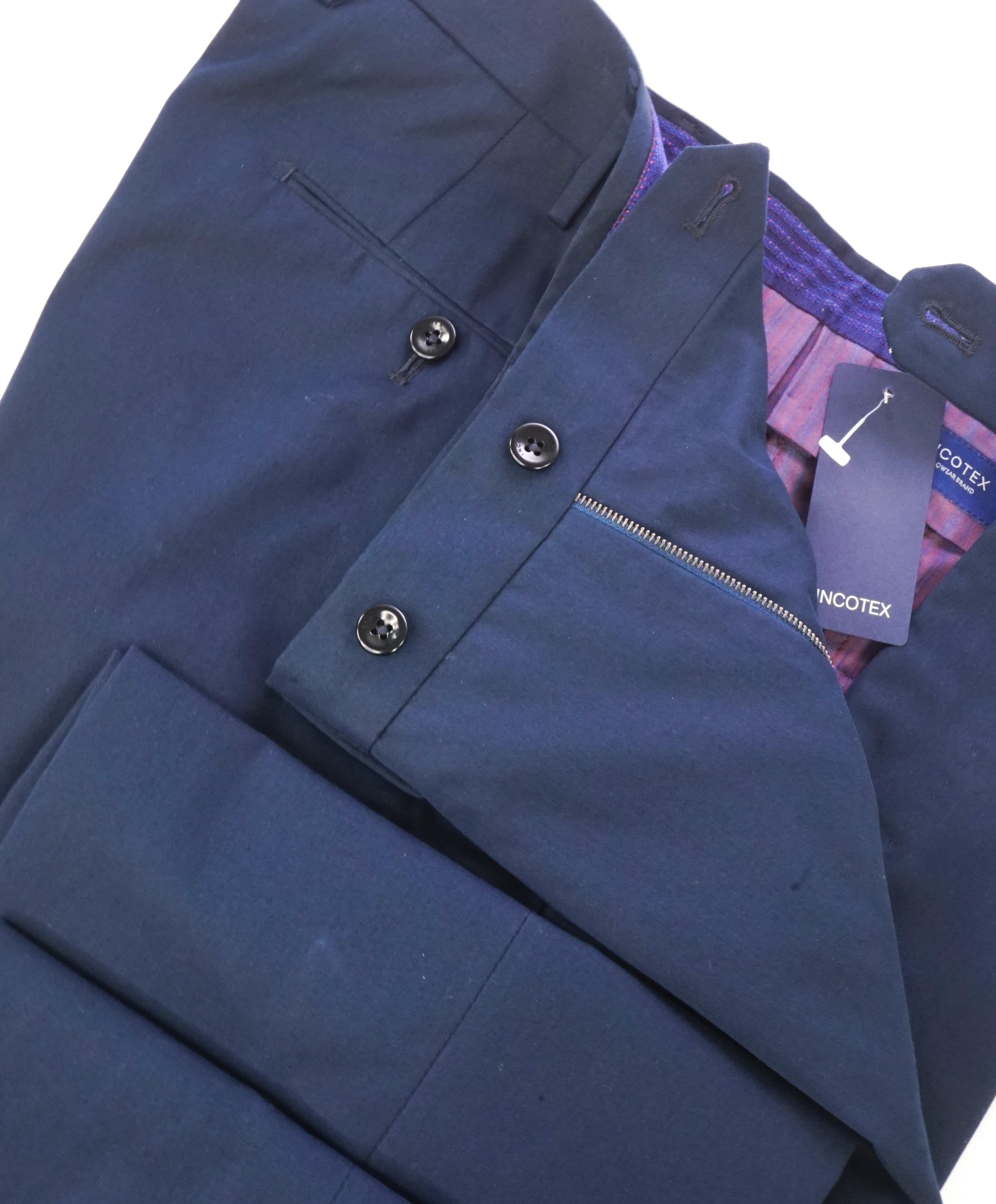 INCOTEX - PURE COTTON Flat Front Blue Premium Dress Pants - 34W