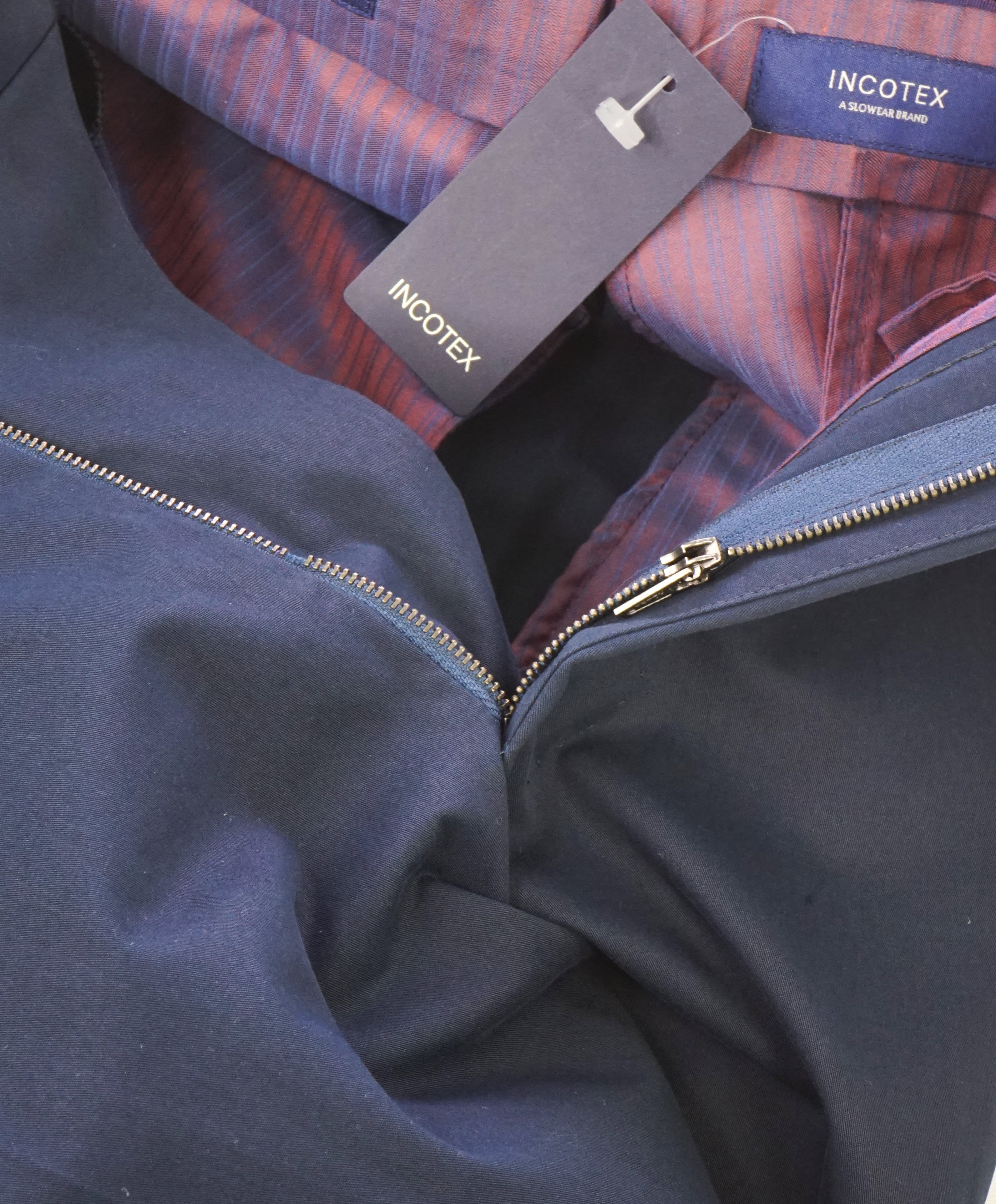 INCOTEX - PURE COTTON Flat Front Blue Premium Dress Pants - 34W