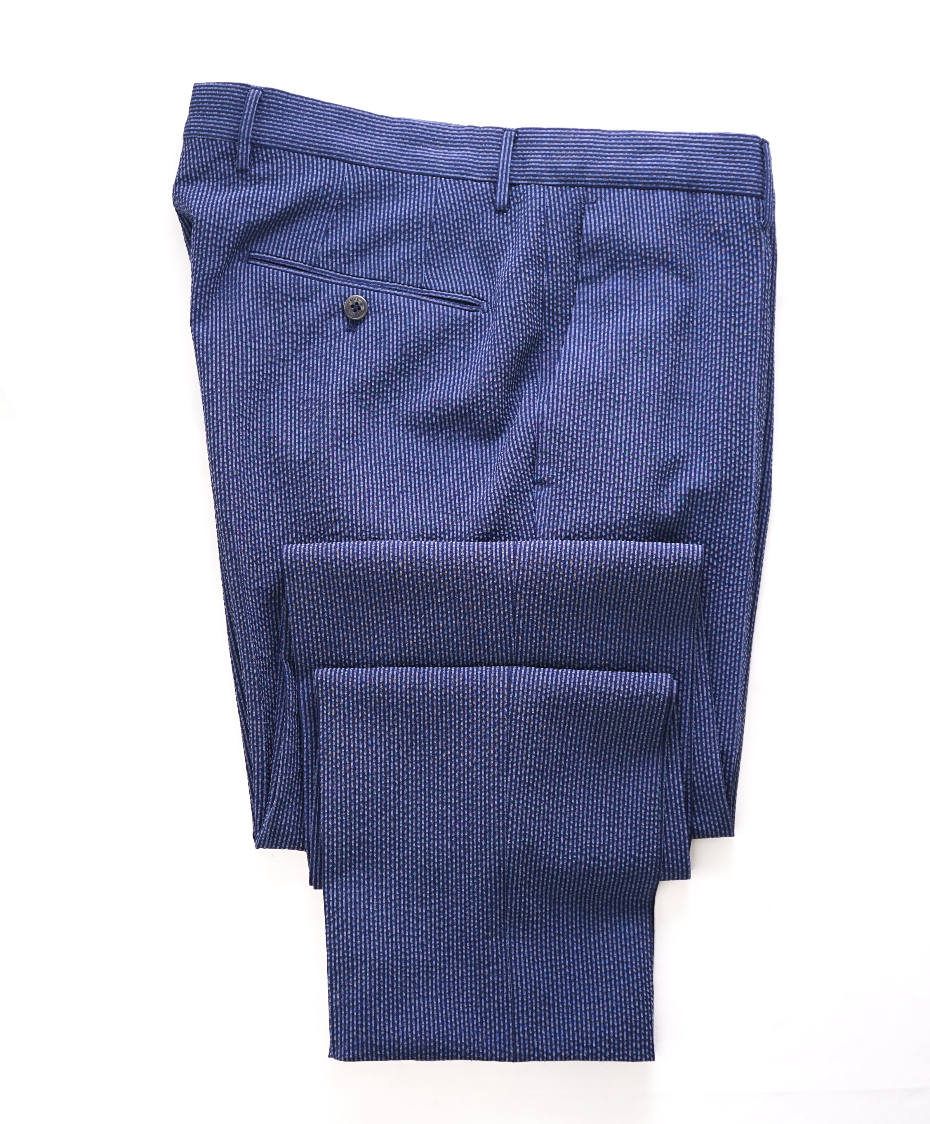INCOTEX - "Modern Fit" Pattern M Seersucker Blue Cotton Dress Pants - 32W