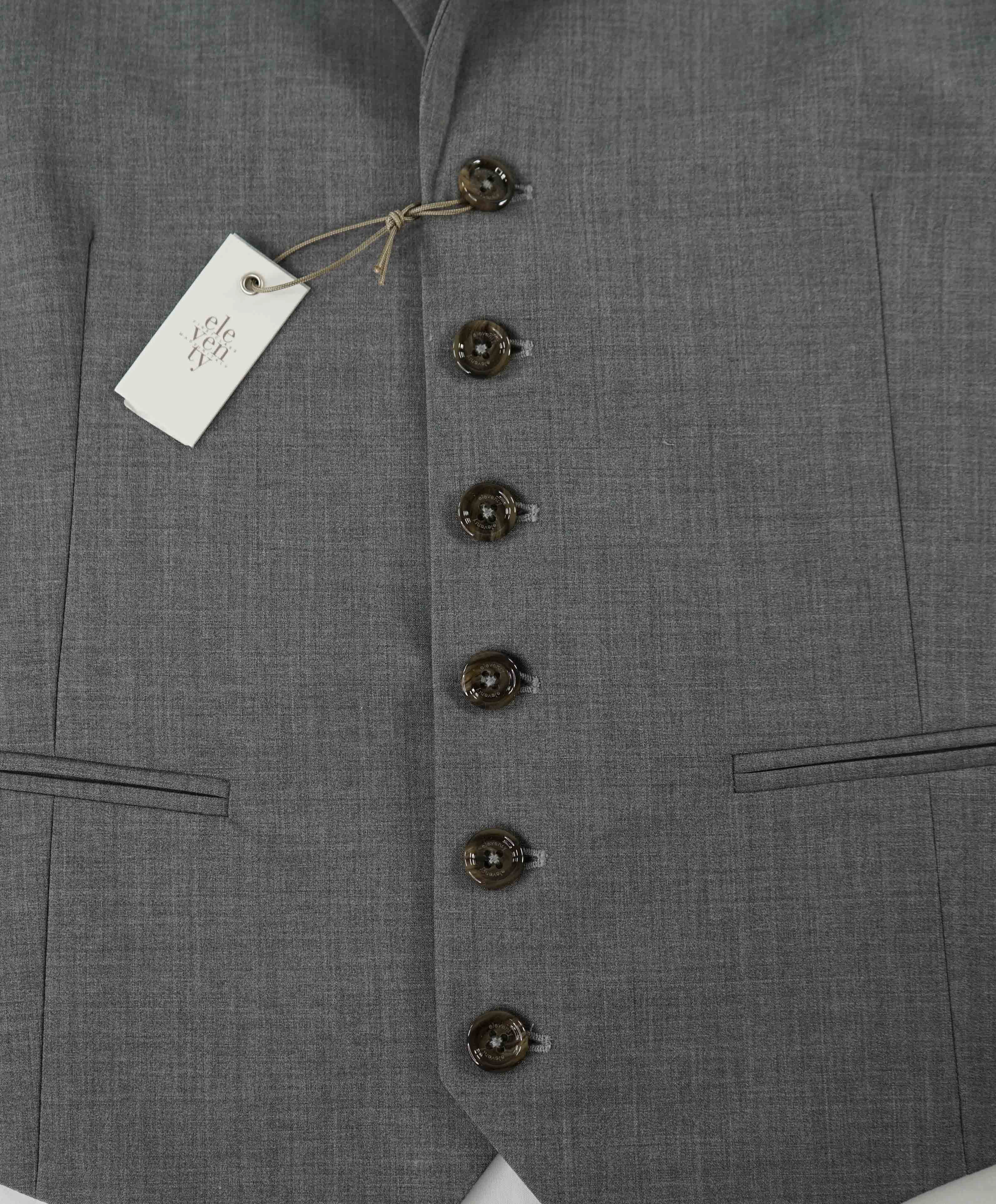 $445 ELEVENTY - *WOOL* Lapel Collared Gray Waistcoat Vest - 40R (M)