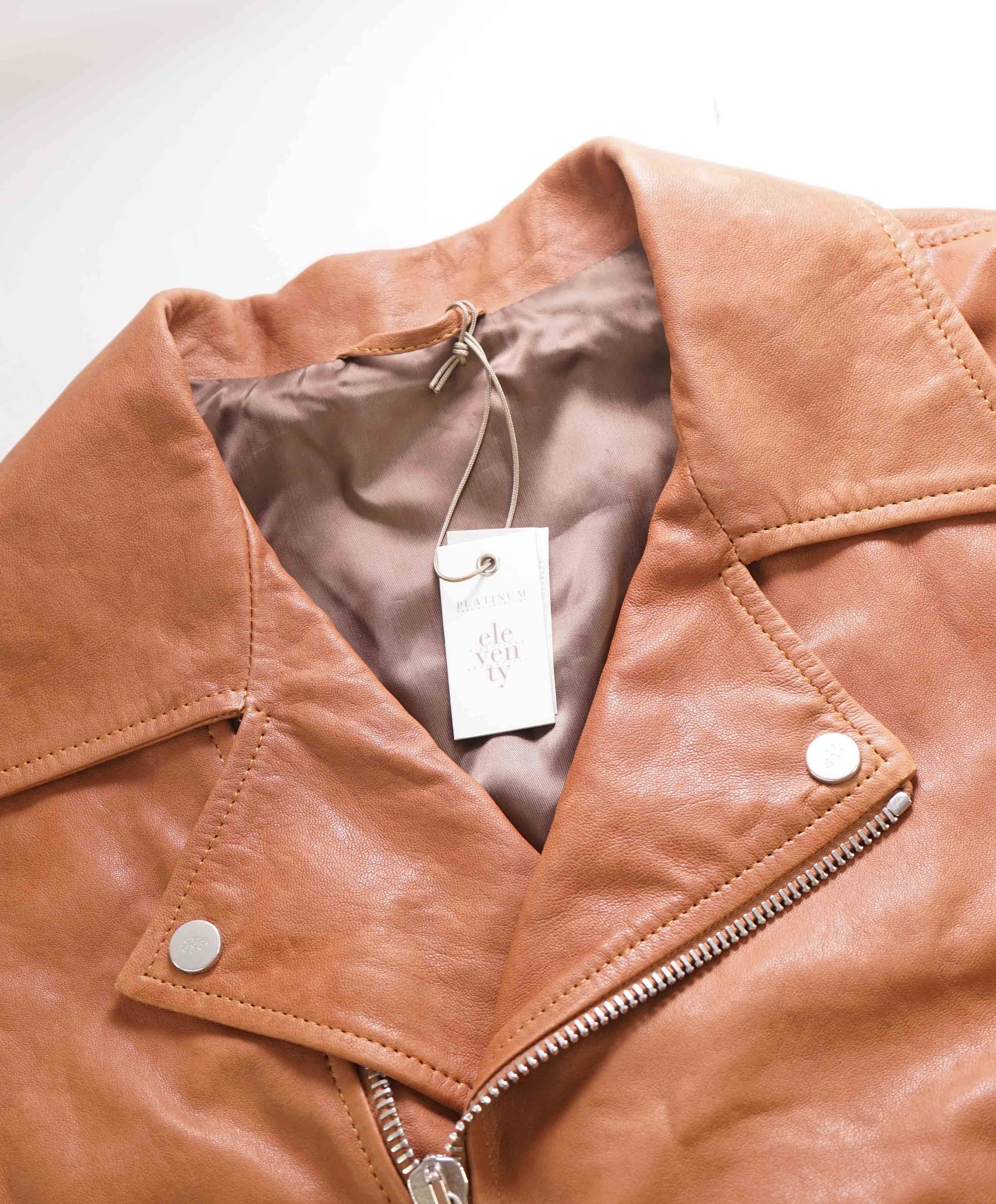 $1,695 ELEVENTY - *GOAT SKIN* Leather Brown Moto Asymmetrical Vest - 40R (M)