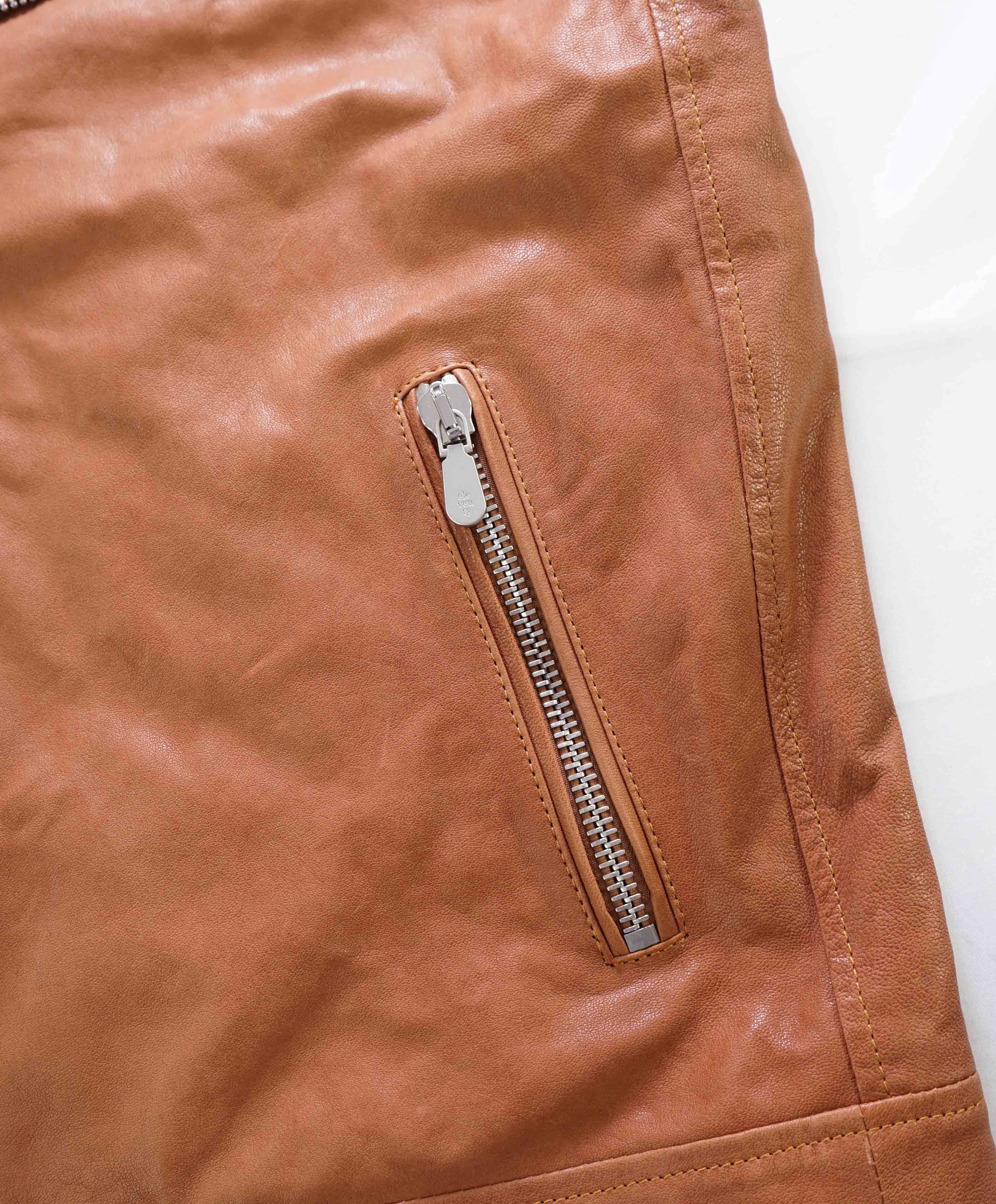 $1,695 ELEVENTY - *GOAT SKIN* Leather Brown Moto Asymmetrical Vest - 40R (M)