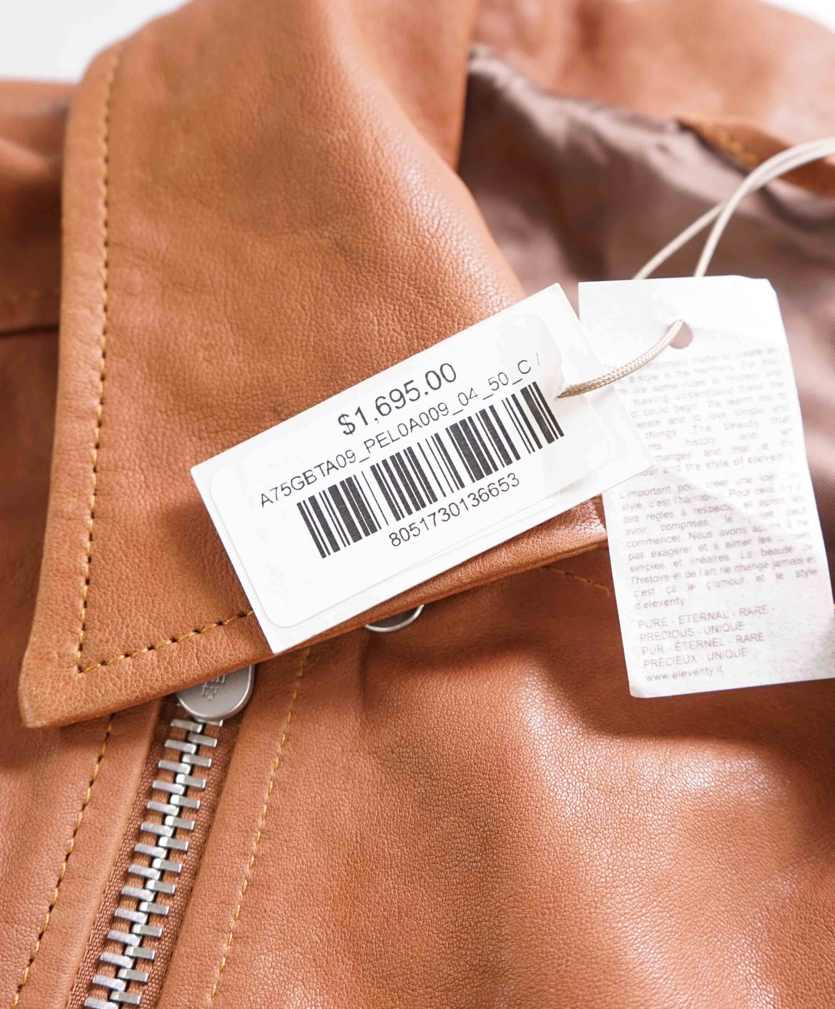 $1,695 ELEVENTY - *GOAT SKIN* Leather Brown Moto Asymmetrical Vest - 40R (M)