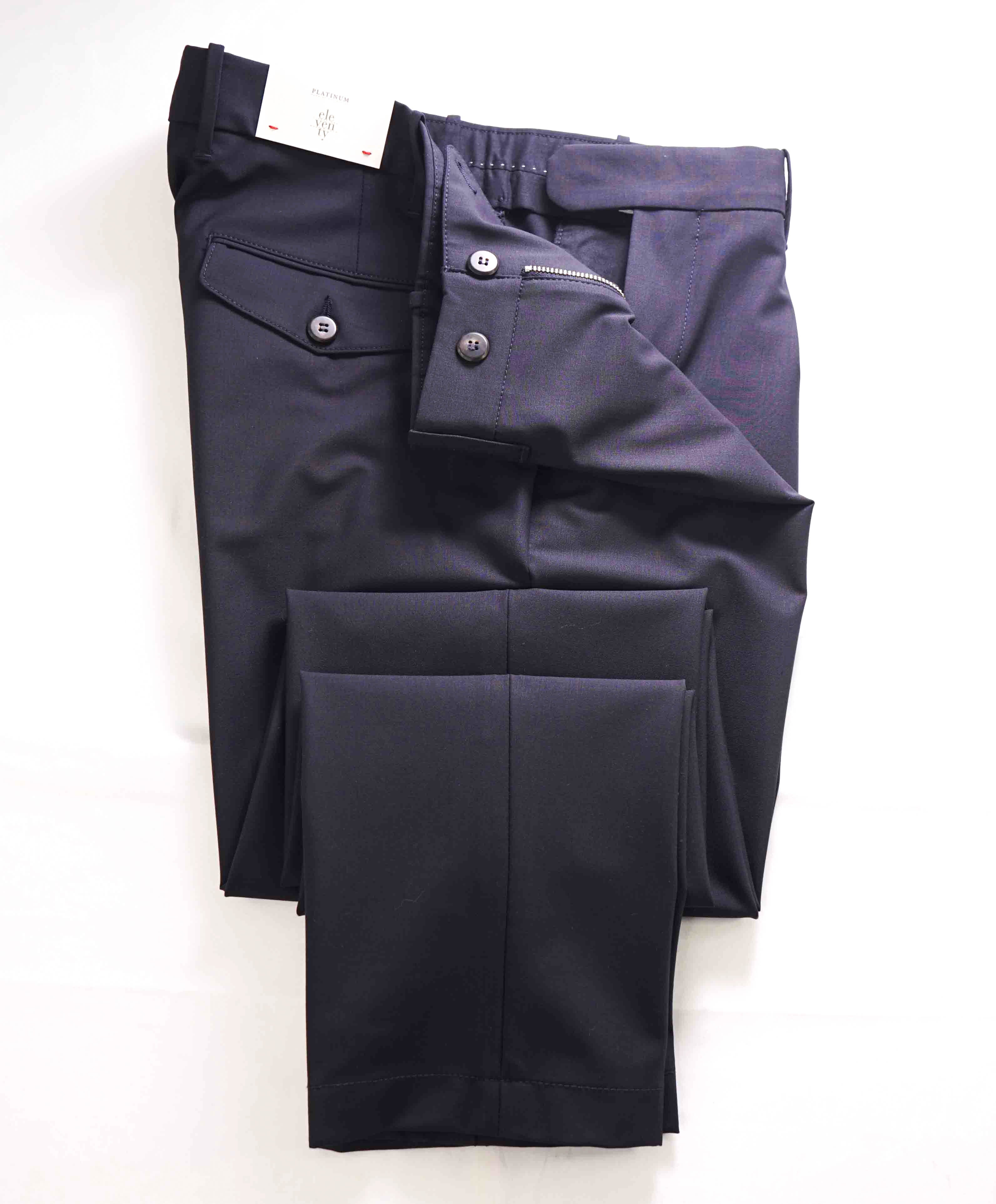 $545 ELEVENTY - Blue Navy WOOL *Closet Staple* Solid Dress Pants- 34W