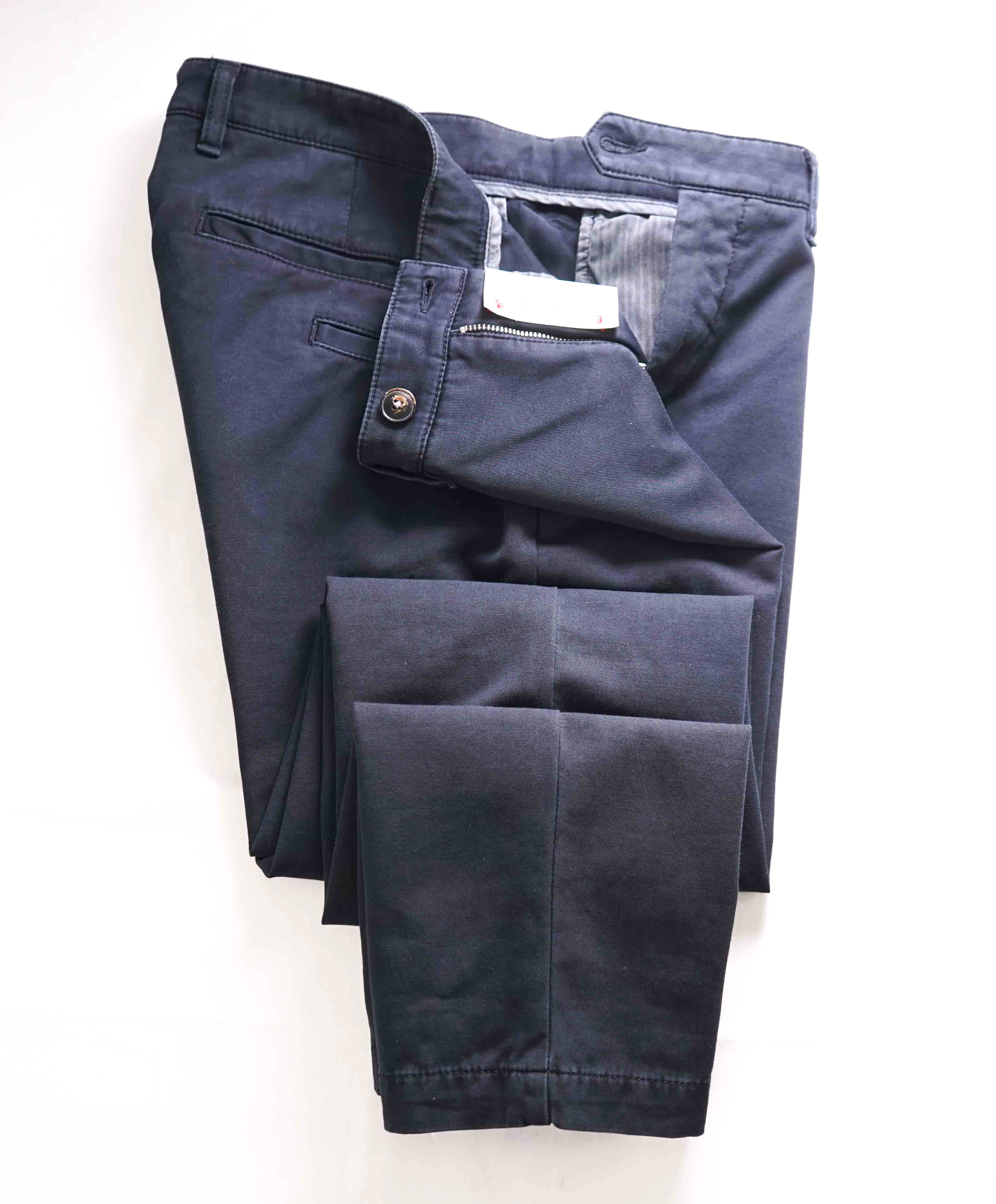$395 ELEVENTY - Contrast Piping Navy Blue Cotton Chino Pants - 33W