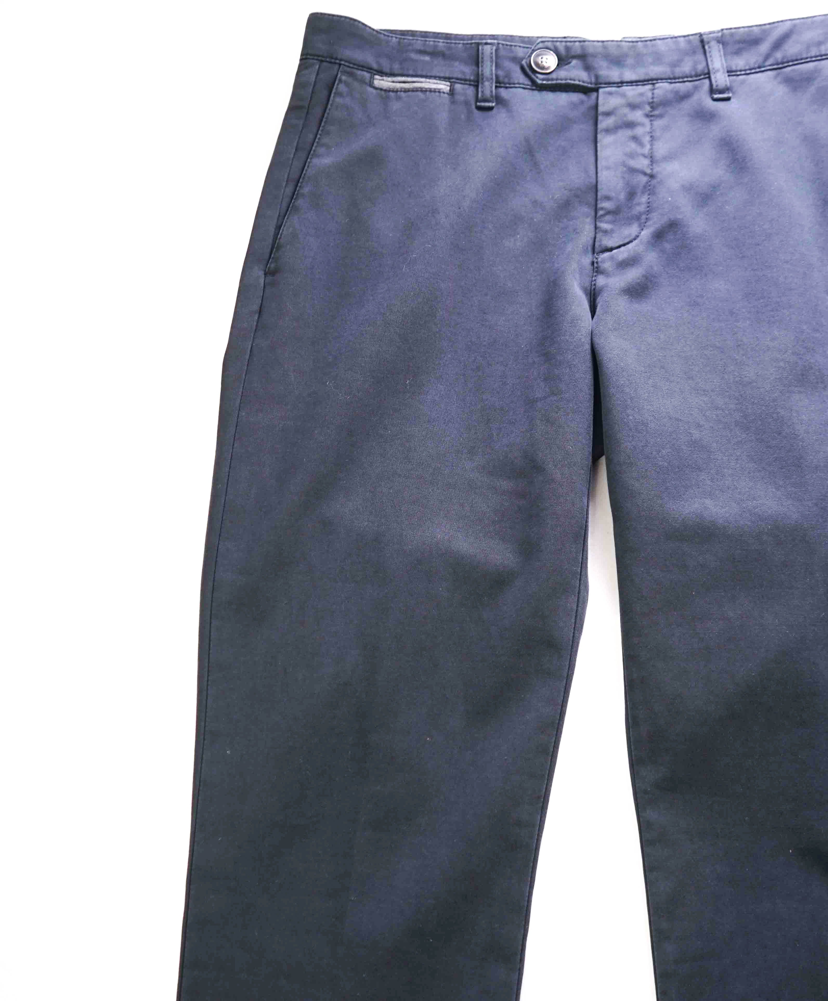 $395 ELEVENTY - Contrast Piping Navy Blue Cotton Chino Pants - 33W