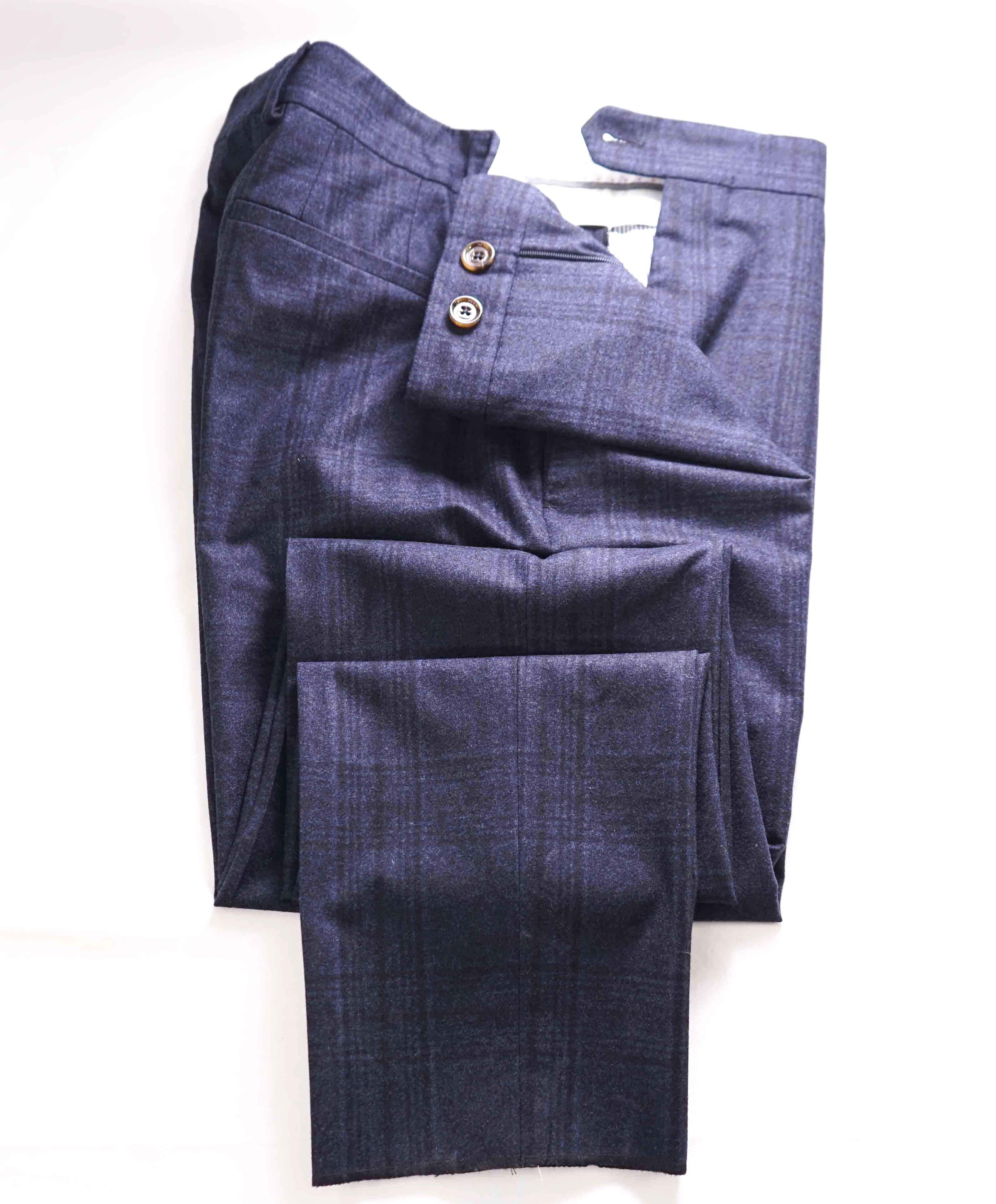 $695 ELEVENTY - Blue CASHMERE / WOOL / SILK Check Slim Dress Pants- 34W