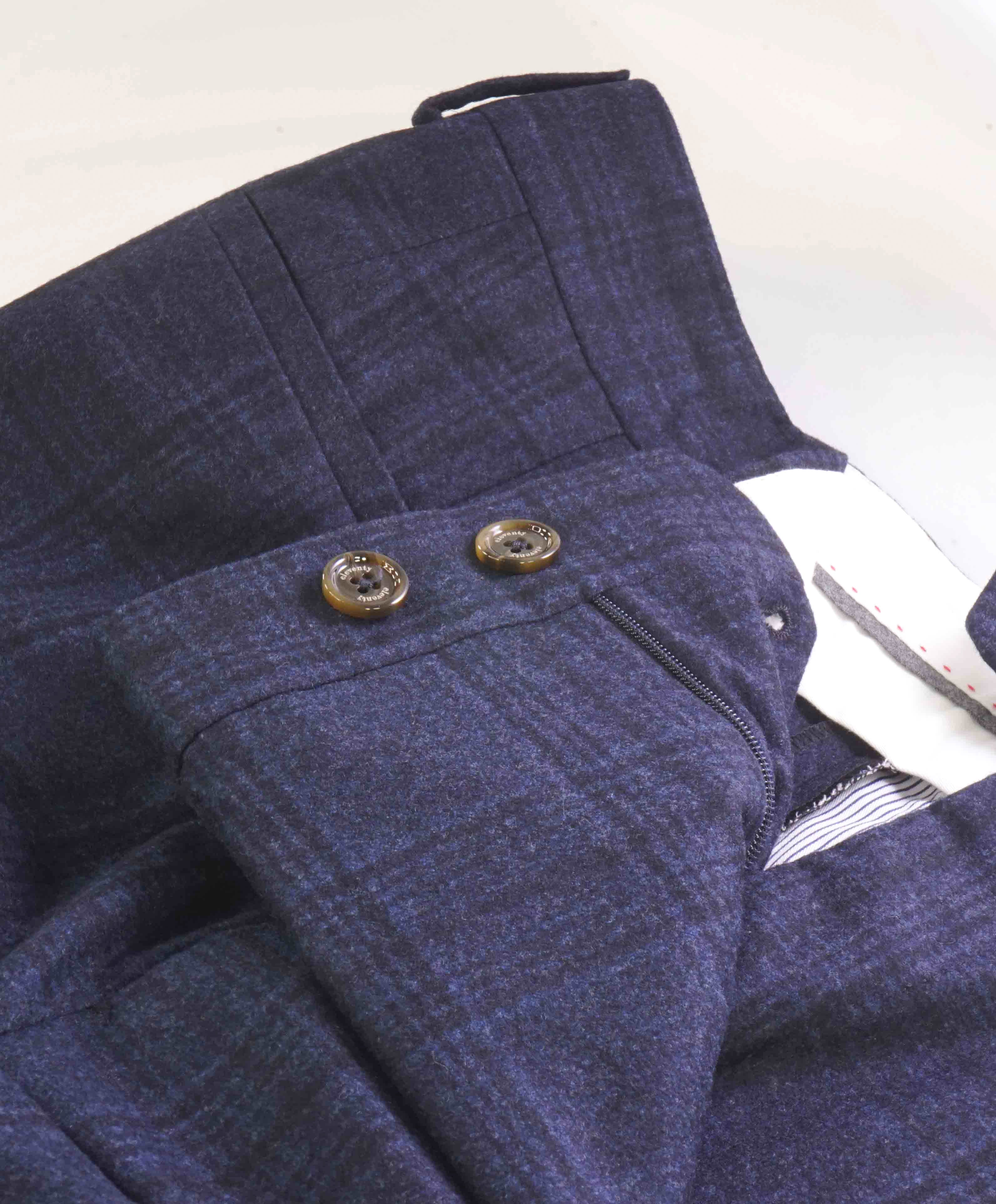 $695 ELEVENTY - Blue CASHMERE / WOOL / SILK Check Slim Dress Pants- 34W