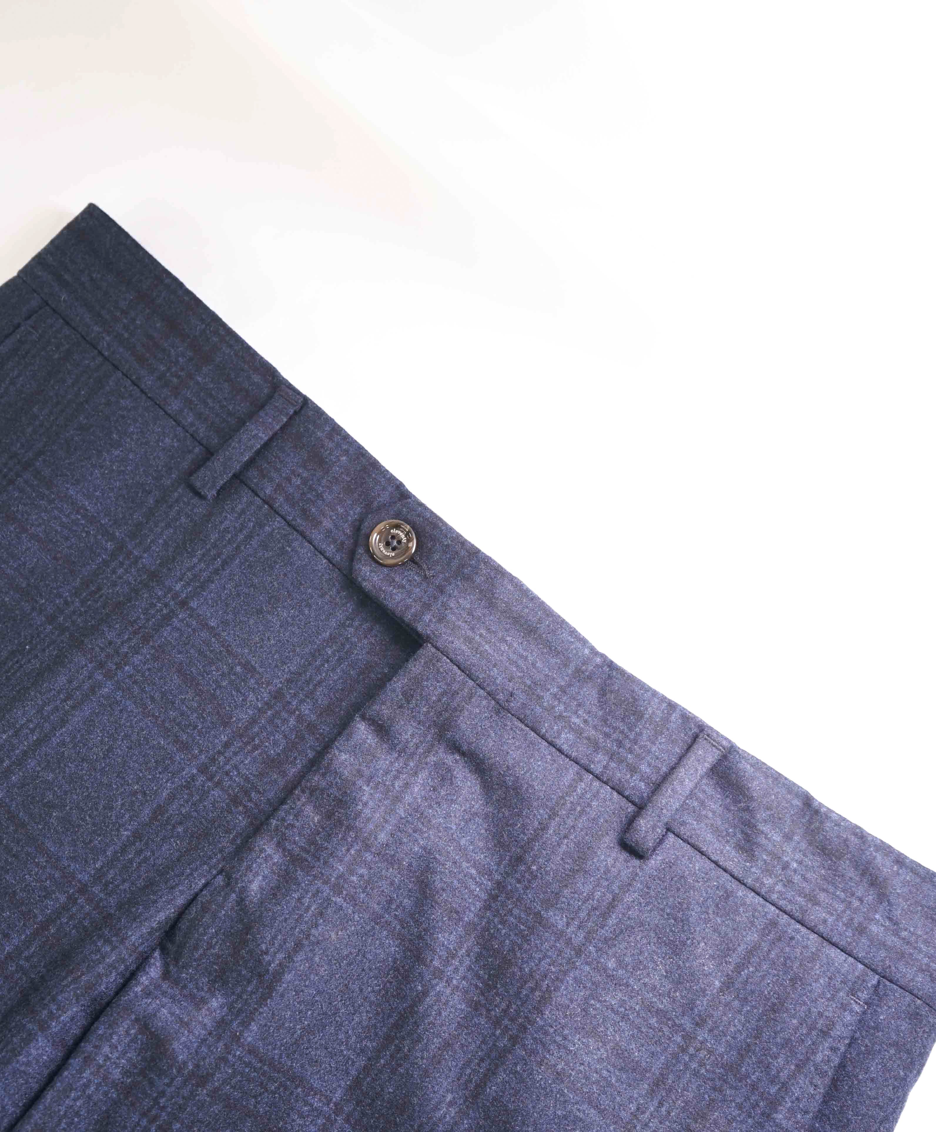 $695 ELEVENTY - Blue CASHMERE / WOOL / SILK Check Slim Dress Pants- 34W
