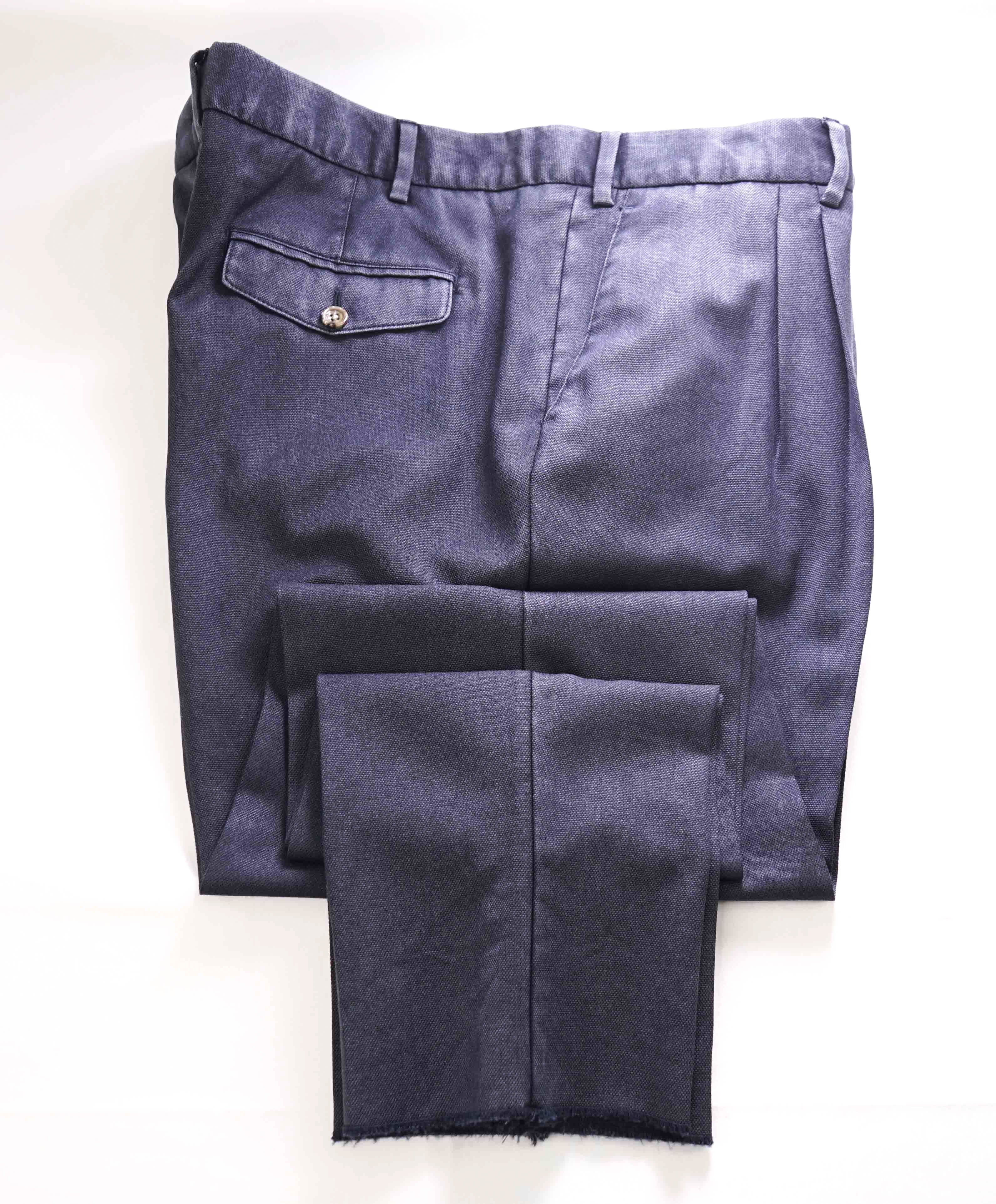 $495 ELEVENTY - Wool Blue Weathered Jacquard Micro Dart Slim Dress Pants- 42W