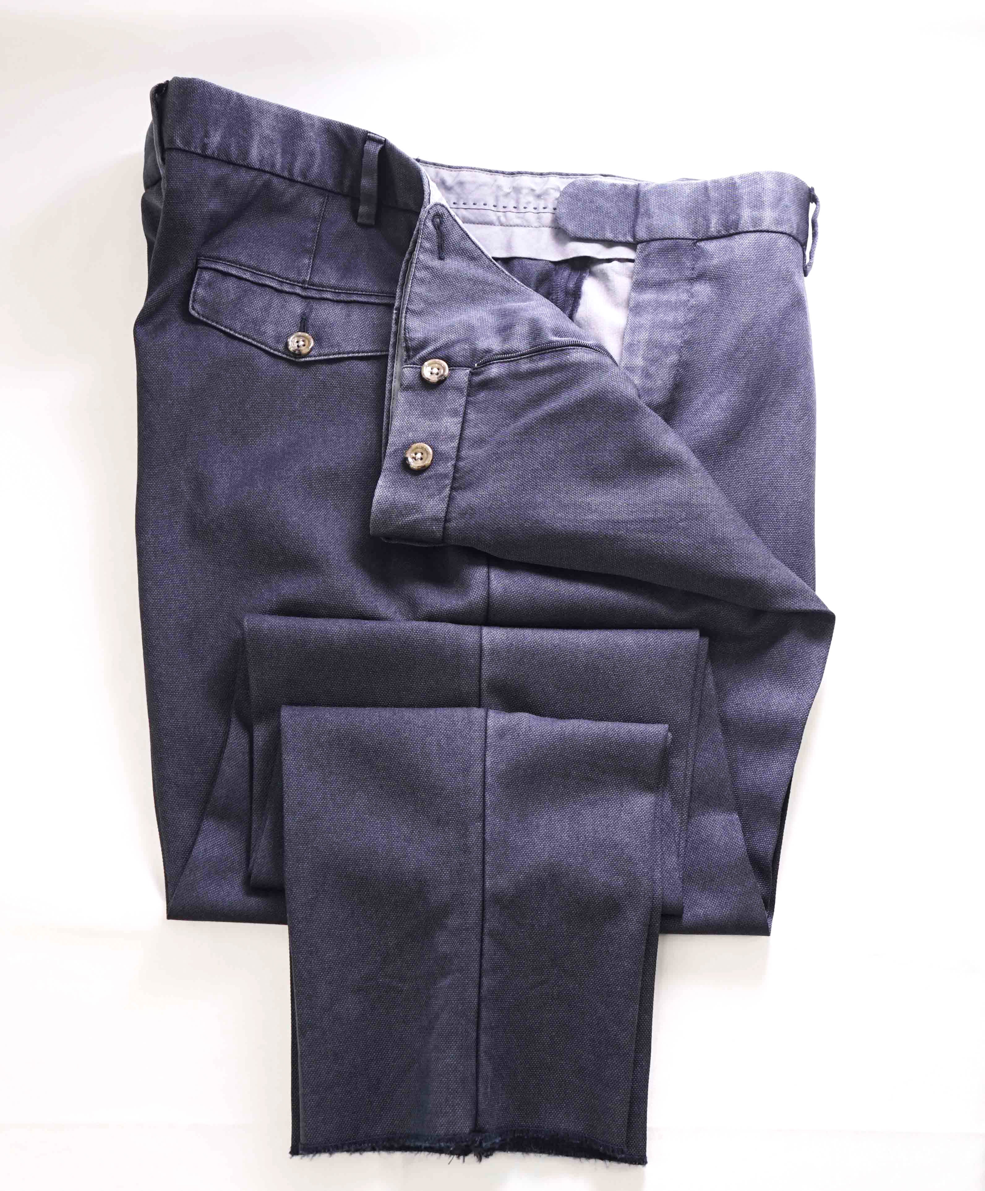 $495 ELEVENTY - Wool Blue Weathered Jacquard Micro Dart Slim Dress Pants- 42W