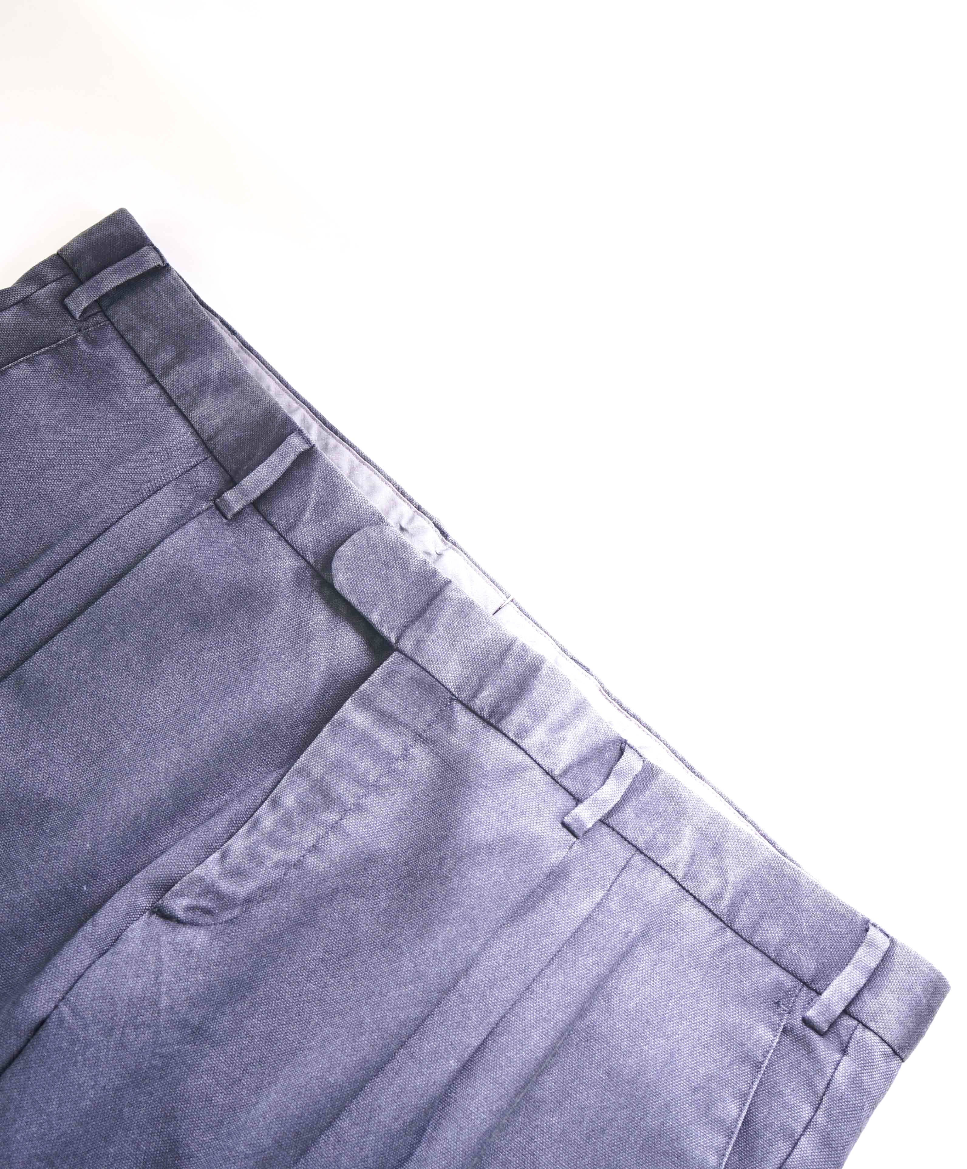 $495 ELEVENTY - Wool Blue Weathered Jacquard Micro Dart Slim Dress Pants- 42W